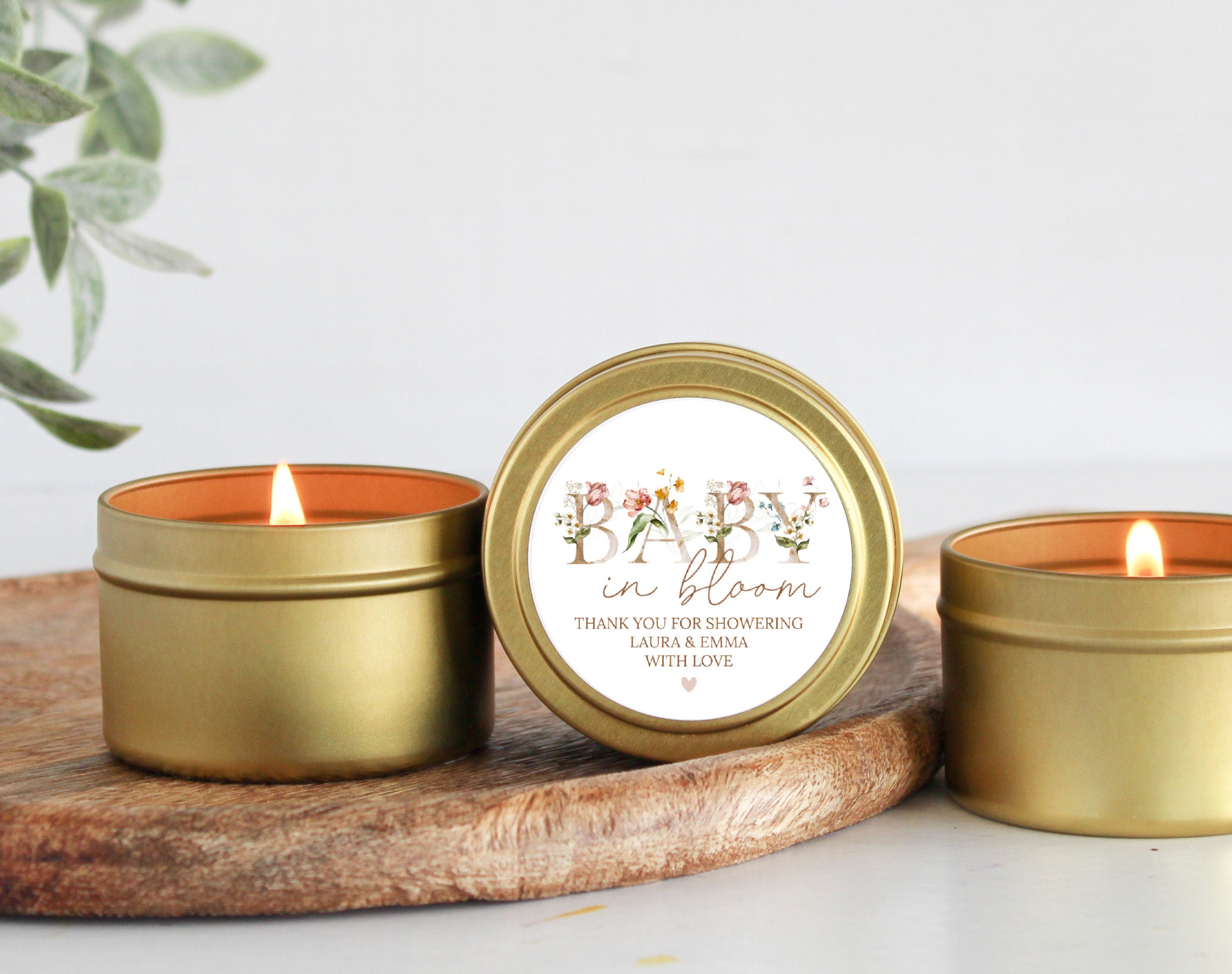 Baby in Bloom / Baby Shower Favors / For Guests Bulk / Soy Candle Favors / Baby Boy / Baby Girl / Set of 10 / Gold & Silver Tins / Unique