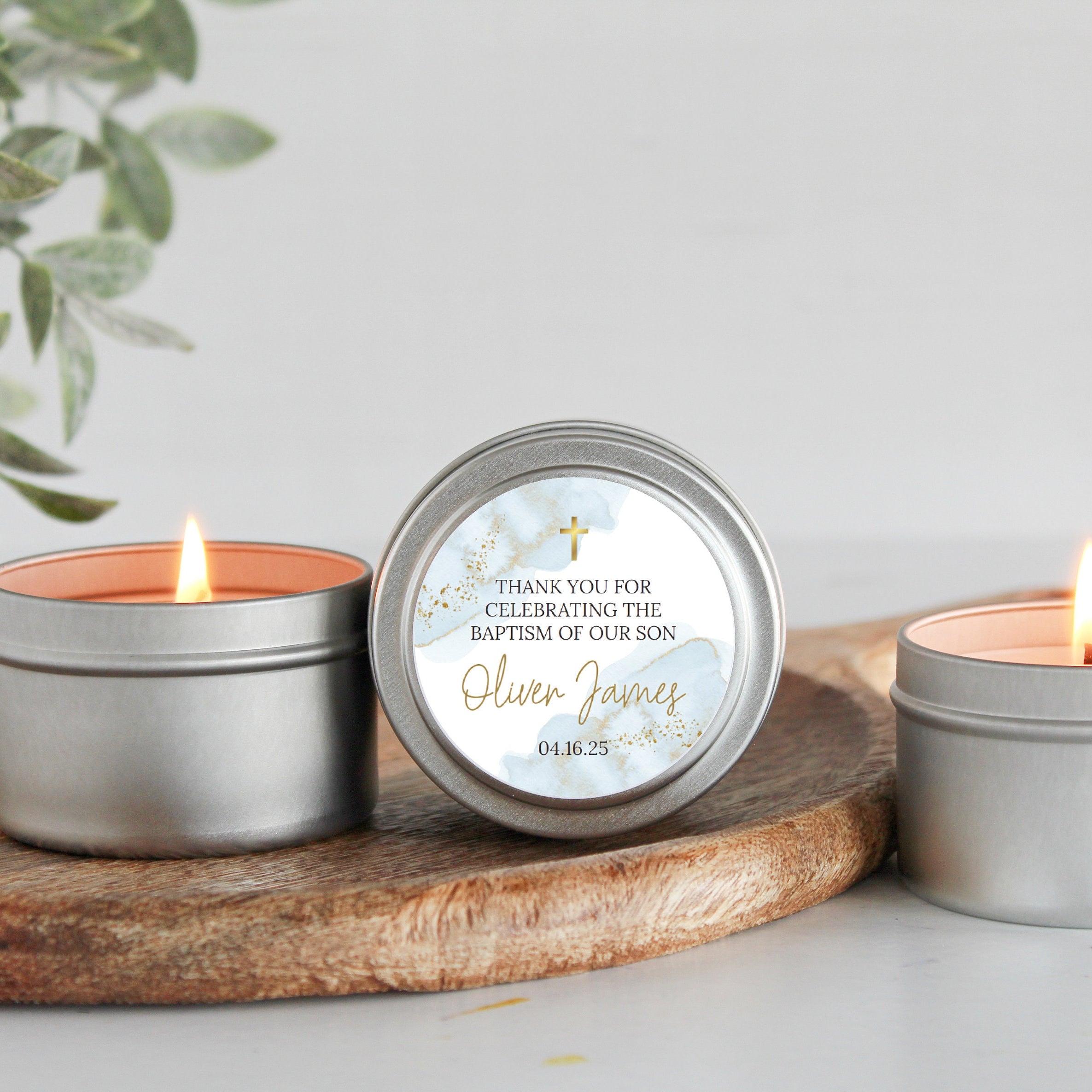Baptism Favors / For Guests Bulk / Set of 10 Candle Favors / Christening for Boys / Gold Tins / Soy Candle / Communion Favors