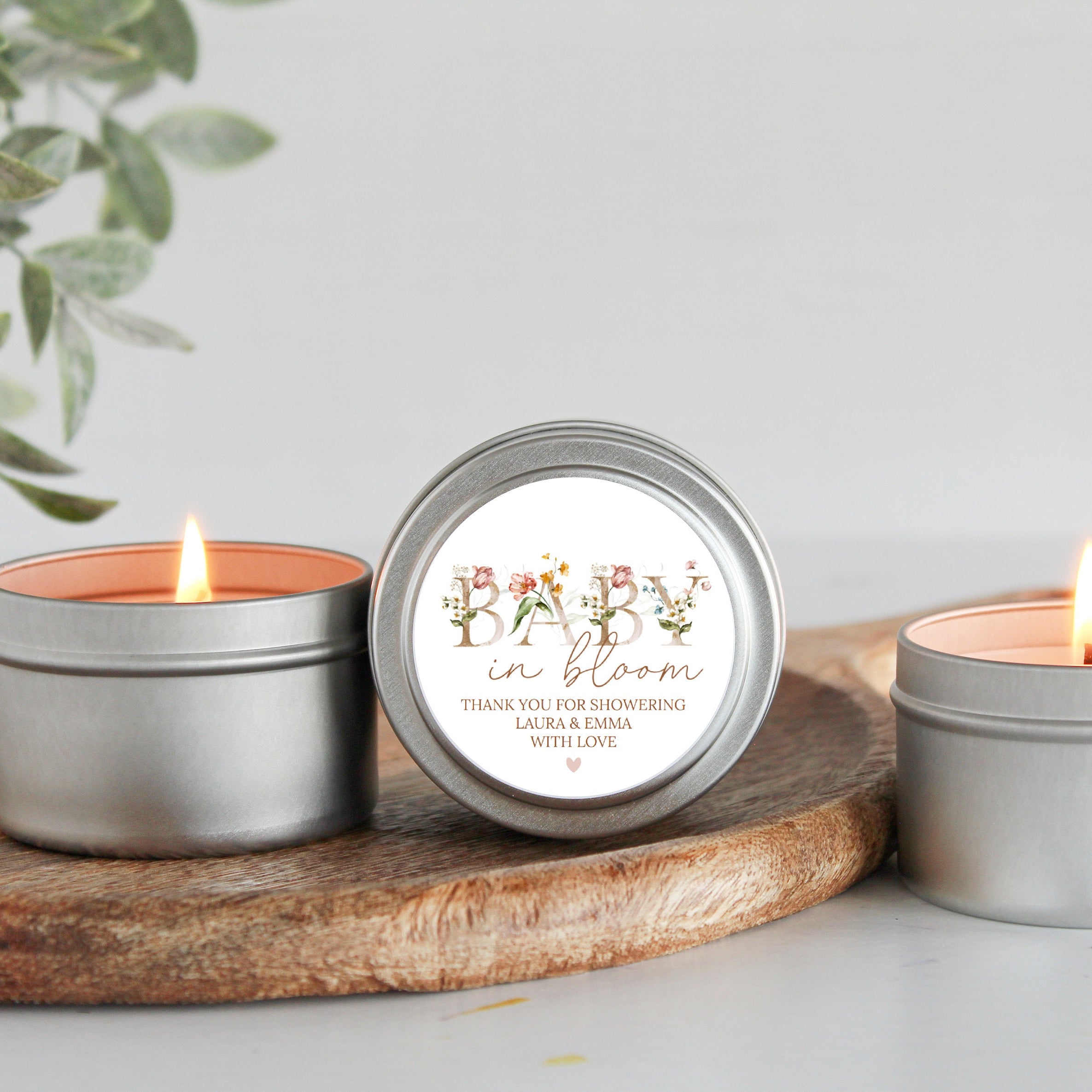 Baby in Bloom / Baby Shower Favors / For Guests Bulk / Soy Candle Favors / Baby Boy / Baby Girl / Set of 10 / Gold & Silver Tins / Unique