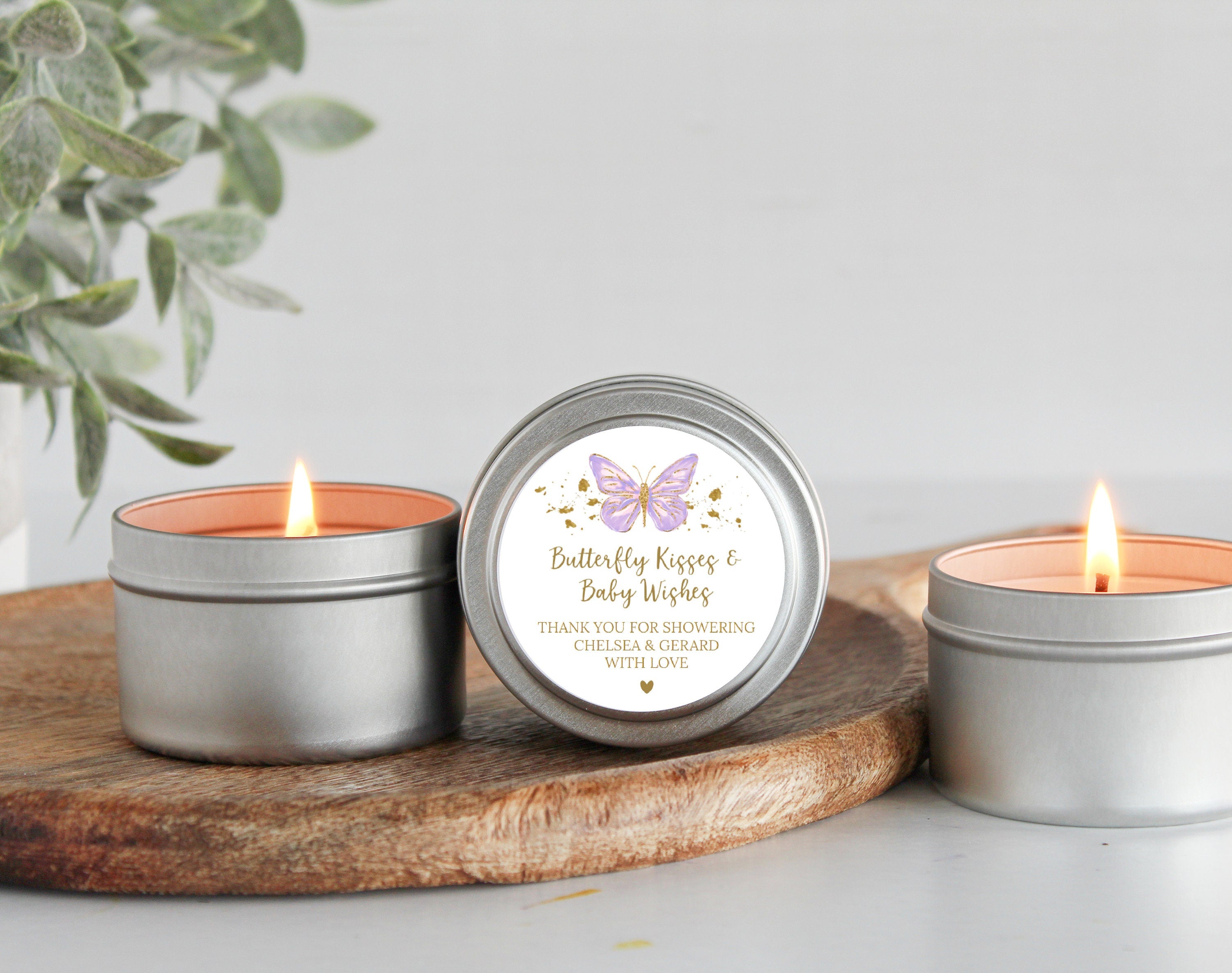 Butterfly Baby Shower Favors / For Guests Bulk / Candle Favors / Butterfly Kisses & Baby Wishes / Set of 10 / Girl Baby Shower Personalized