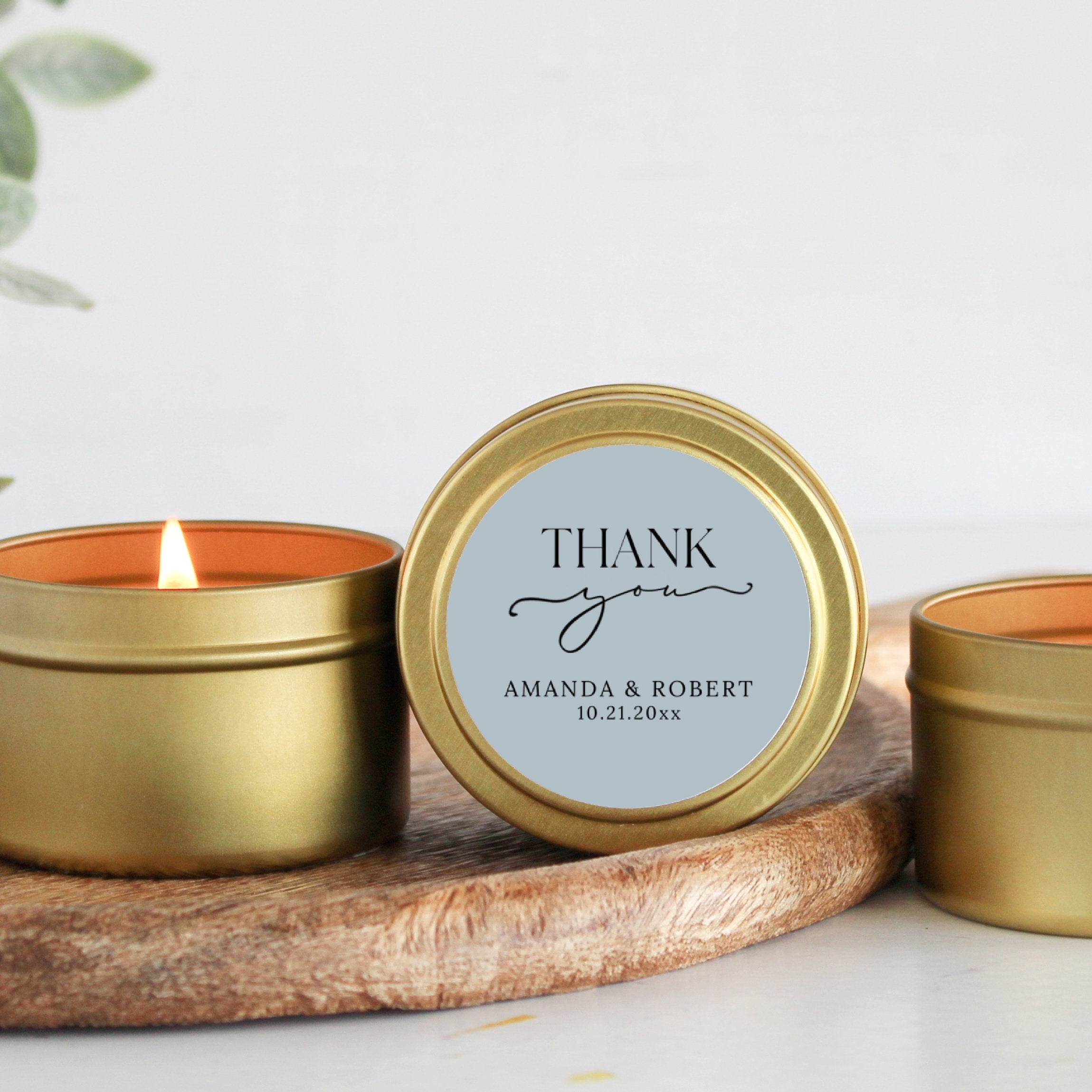 Wedding Favors for Guests Bulk / Thank You Custom Candle Favor / Shower Favors Personalized / Set of 10 / Gold Tins /