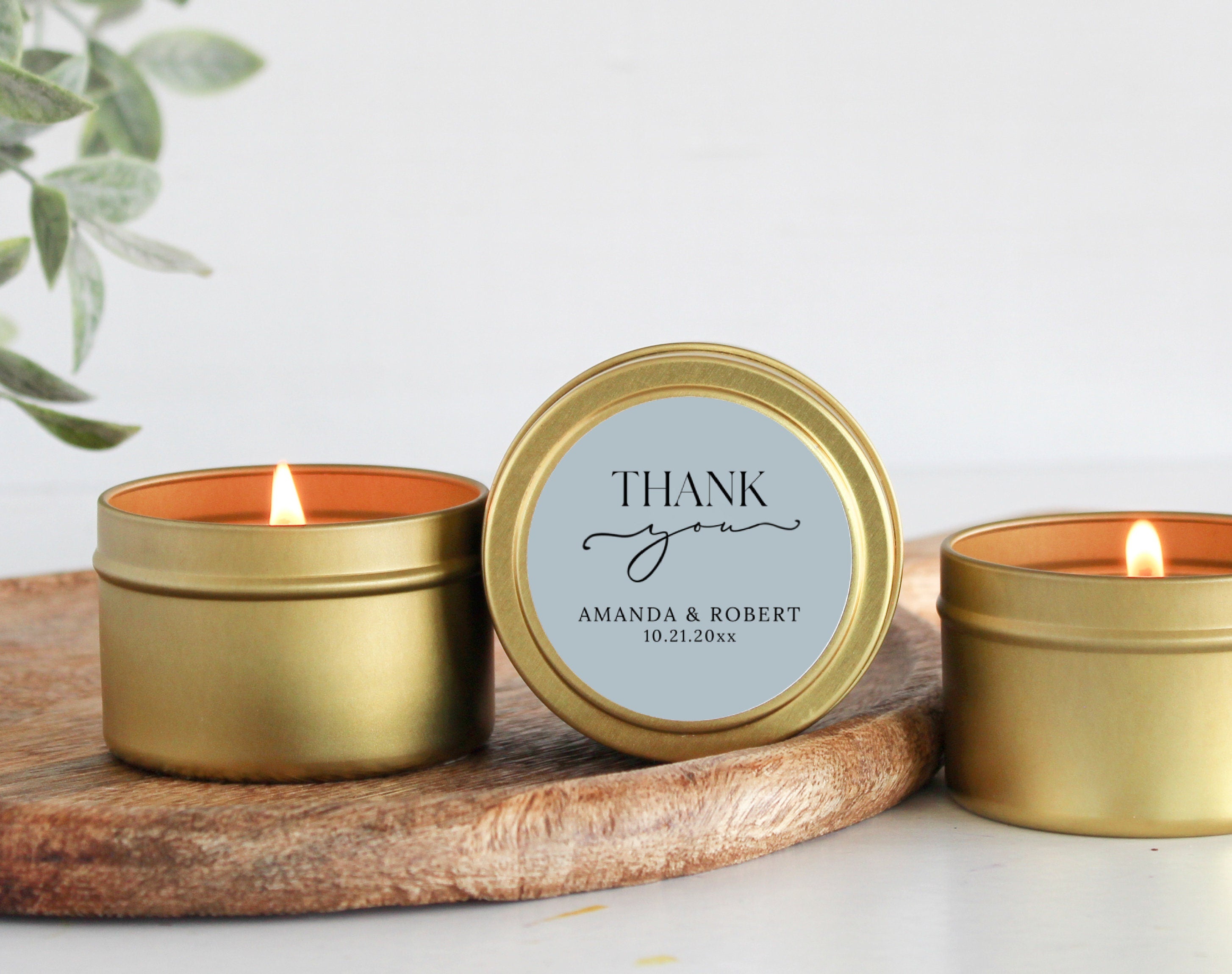 Wedding Favors for Guests Bulk / Thank You Custom Candle Favor / Shower Favors Personalized / Set of 10 / Gold Tins /