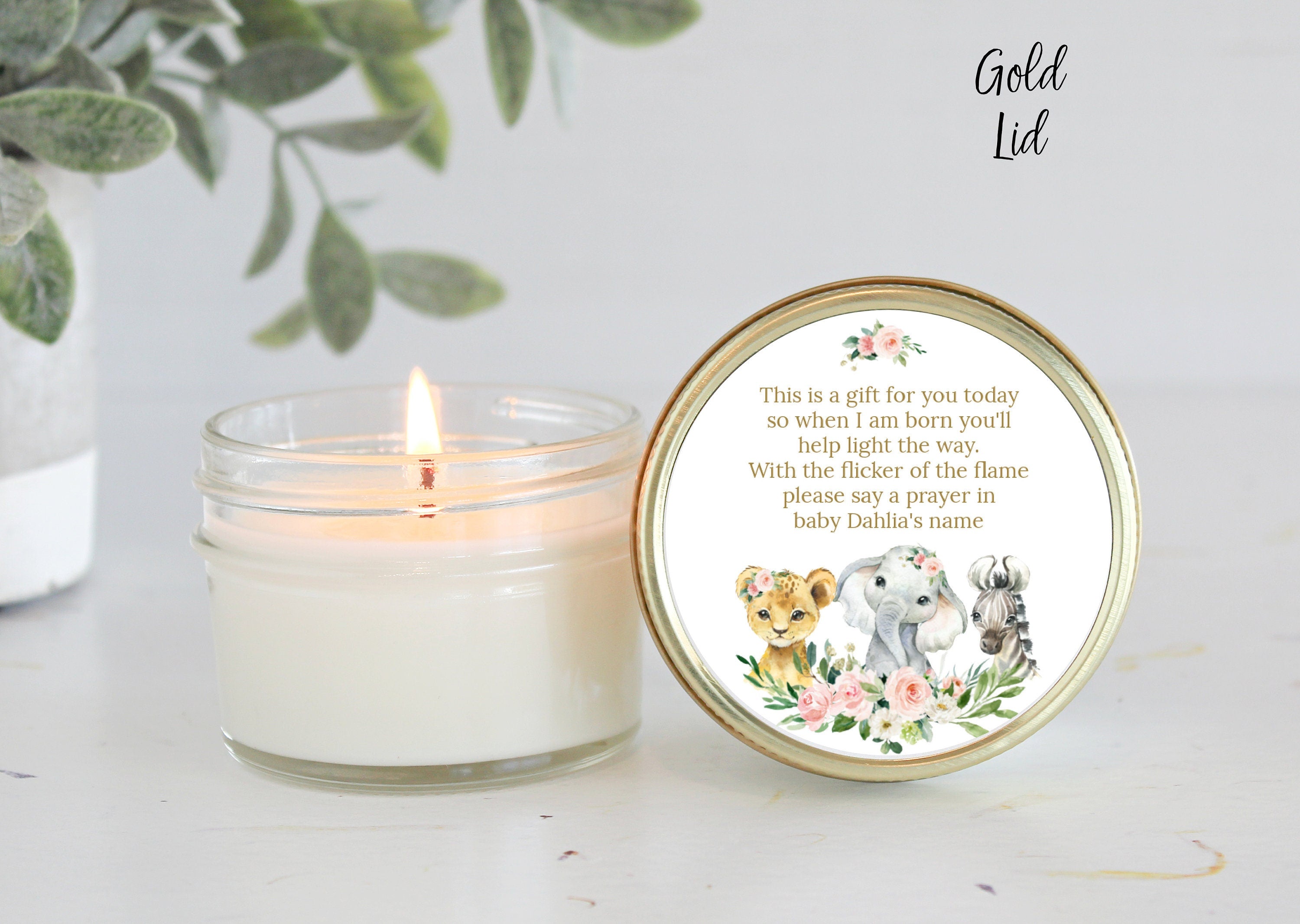 Safari Baby Shower Favors / 4 oz Custom Candle / Jungle Favors / Wild One / Boy Baby Shower / Girl Baby Shower / Poem Candle