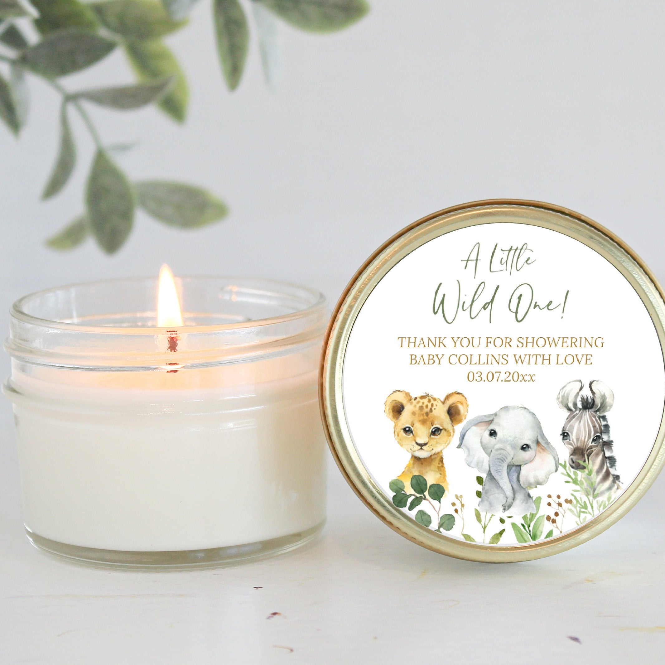 Safari Baby Shower Favors / 4 oz Custom Candle / Jungle Favors / Wild One / Boy Baby Shower / Girl Baby Shower / Poem Candle