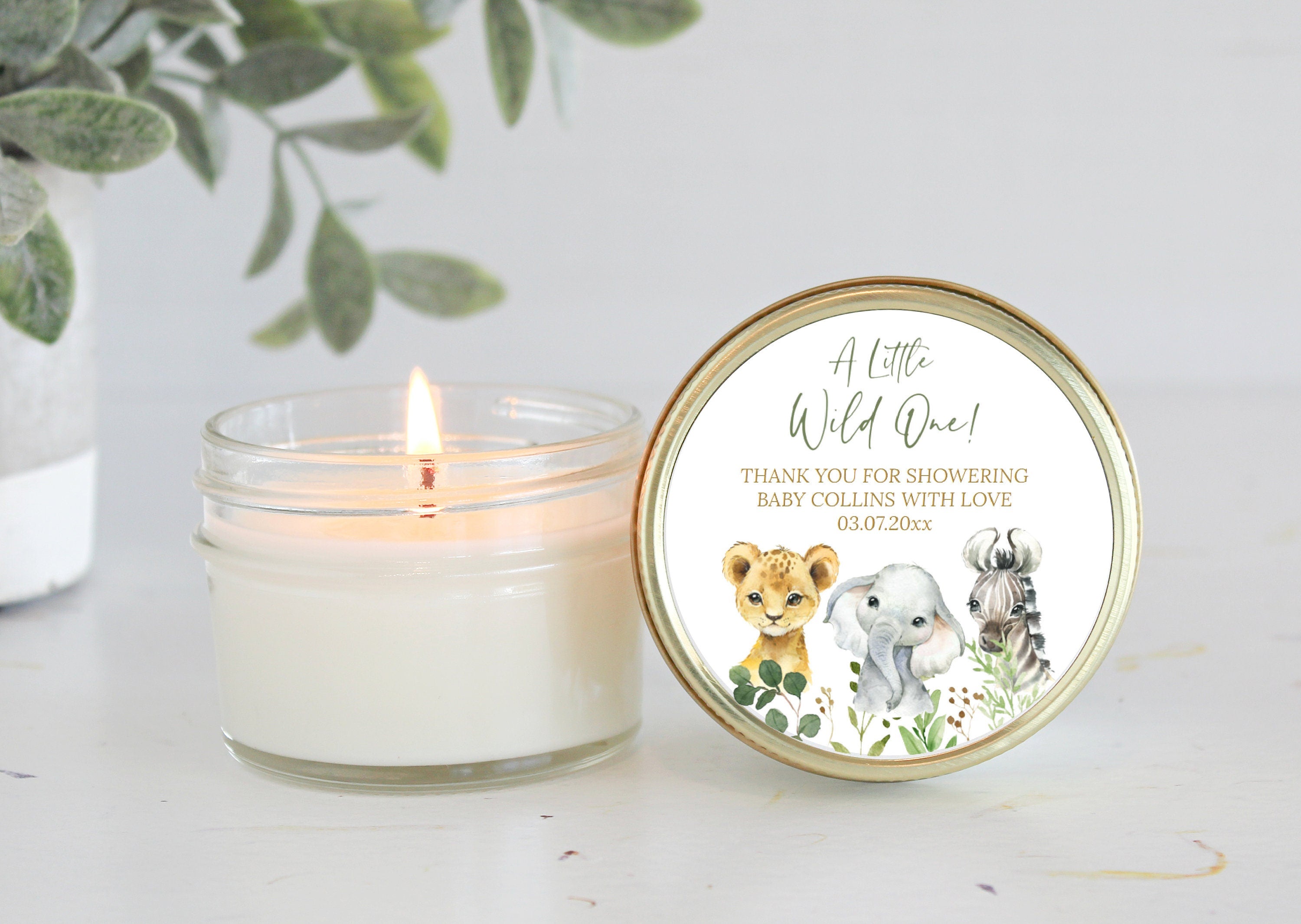 Safari Baby Shower Favors / 4 oz Custom Candle / Jungle Favors / Wild One / Boy Baby Shower / Girl Baby Shower / Poem Candle