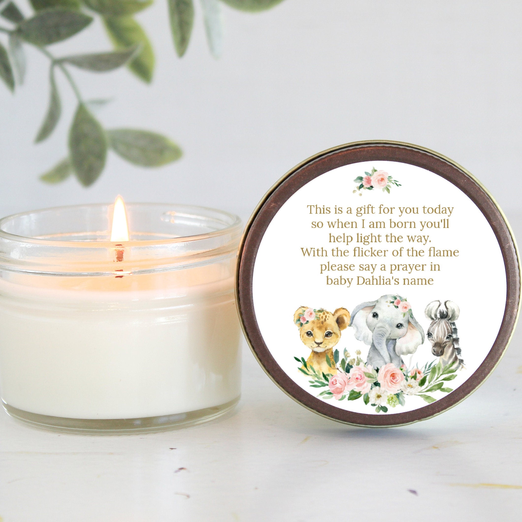Safari Baby Shower Favors / 4 oz Custom Candle / Jungle Favors / Wild One / Boy Baby Shower / Girl Baby Shower / Poem Candle
