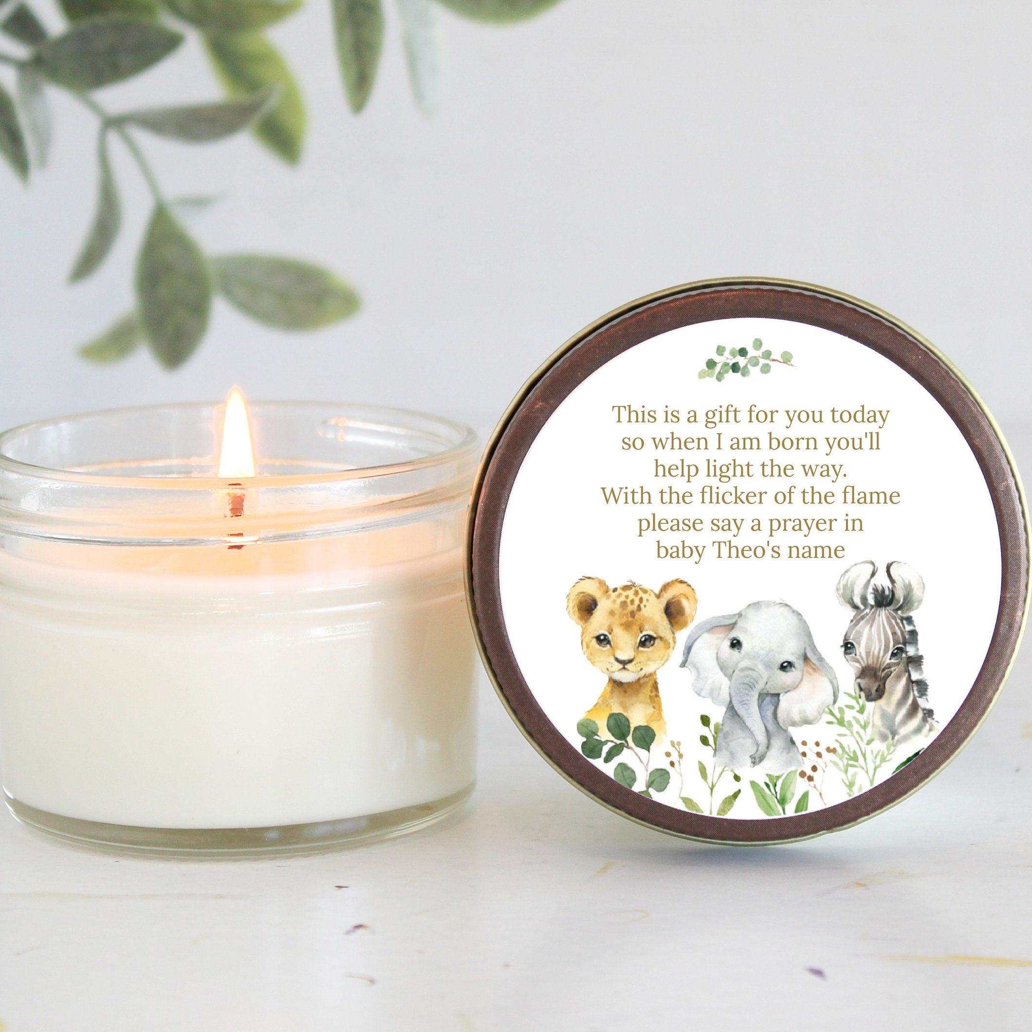 Safari Baby Shower Favors / 4 oz Custom Candle / Jungle Favors / Wild One / Boy Baby Shower / Girl Baby Shower / Poem Candle