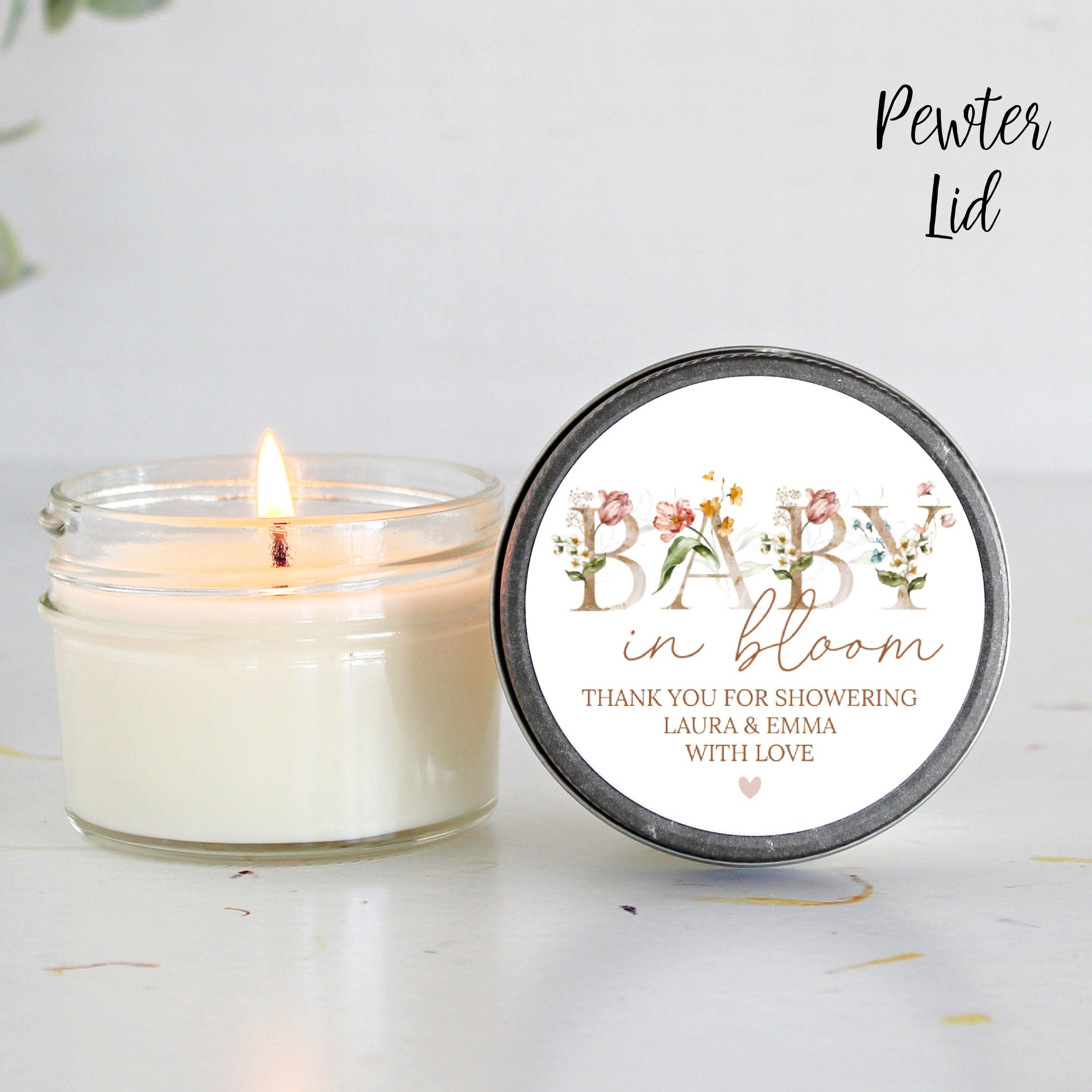 Baby in Bloom Candle Favors / For Guests Bulk / Baby Shower Favors / 4 oz Soy Candle Favors / Girl Baby Shower / Wildflower / Party Favors