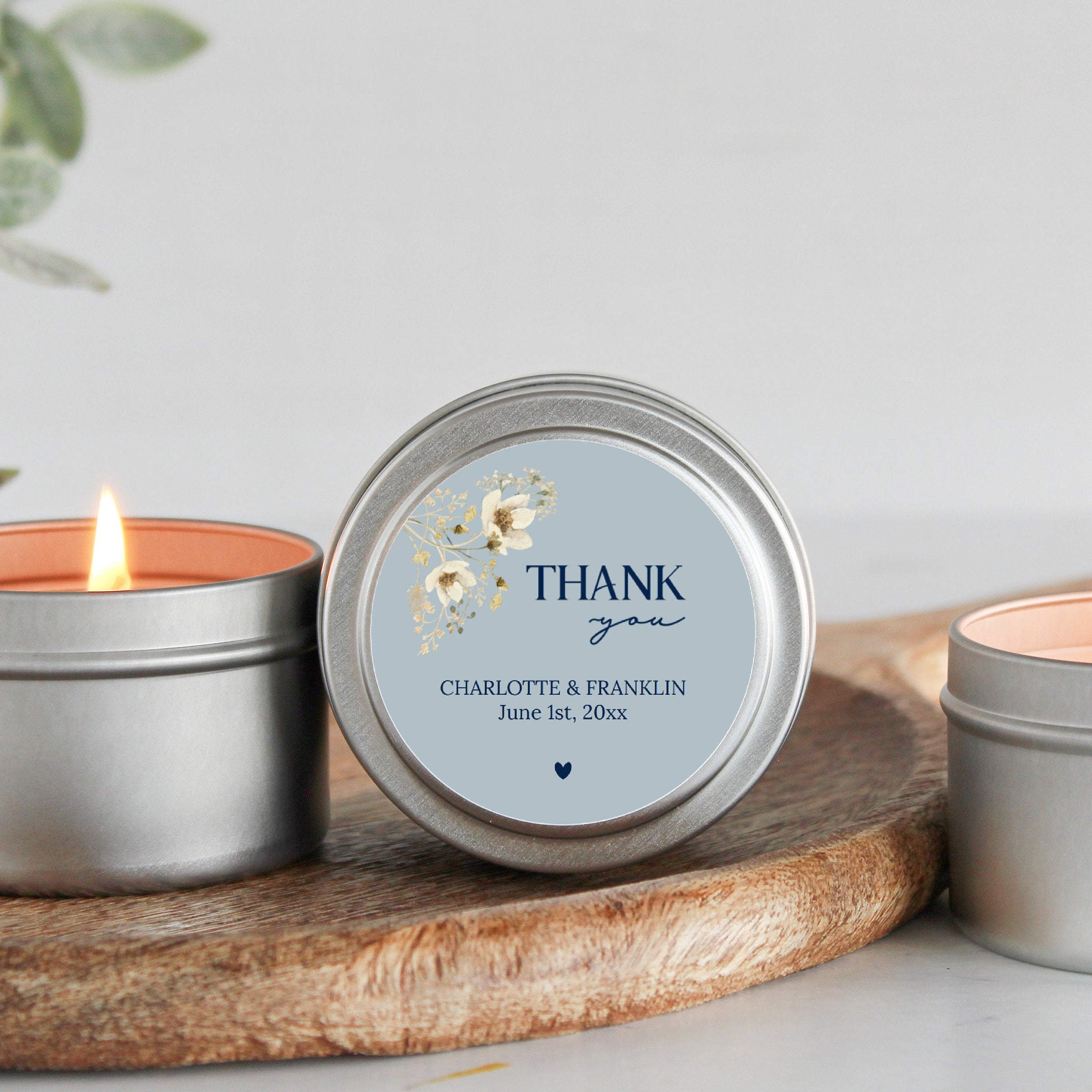 Something Blue / Personalized Bridal Shower Favors / Bulk Wedding Favor for Guests / Set of 10 Candle Favors / Gold Candle Tins / Wildflower