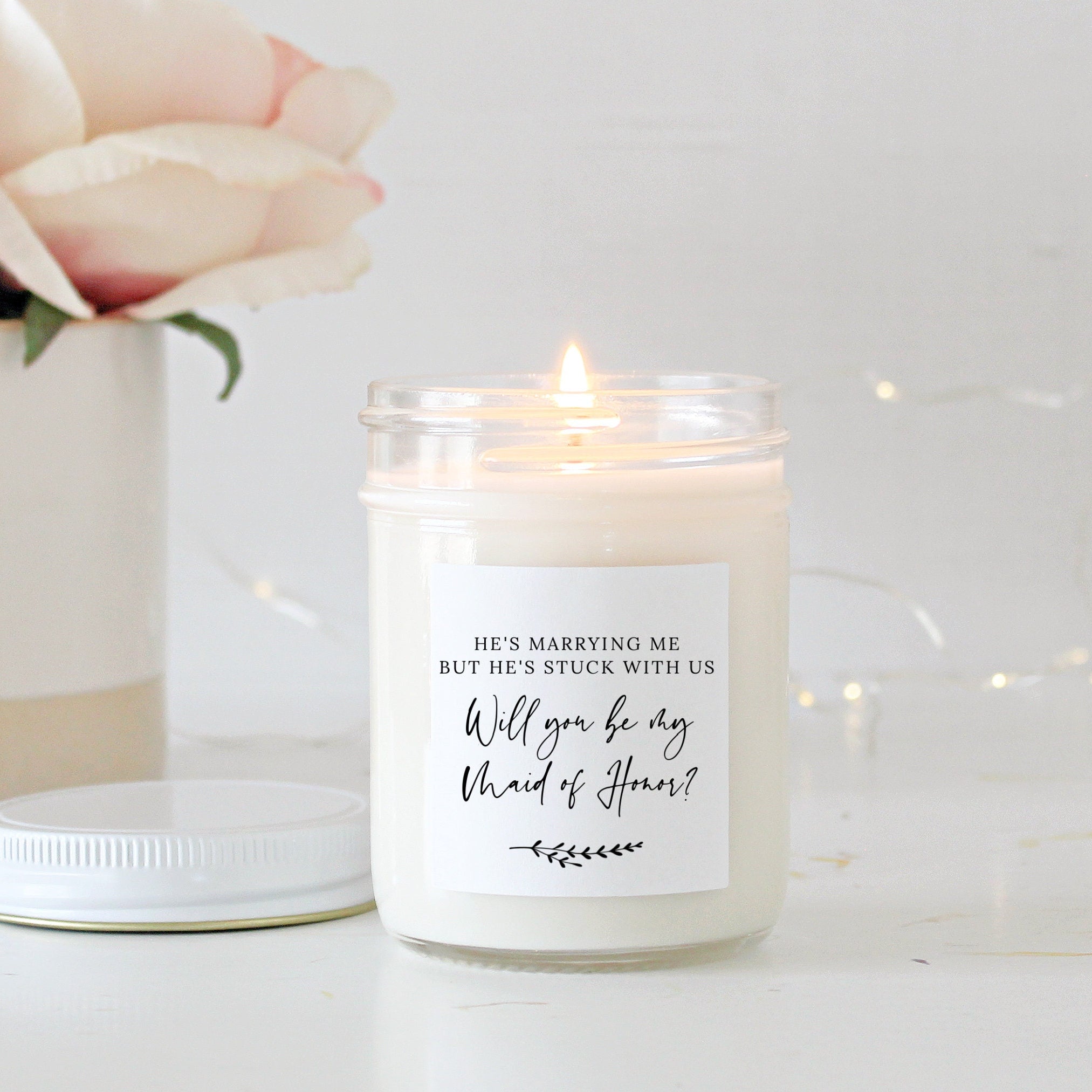 He's marrying me but he's stuck with us / Bridesmaid Proposal Gift / Soy Candle Bridesmaid Gifts / Maid of Honor / Matron of Honor / Custom