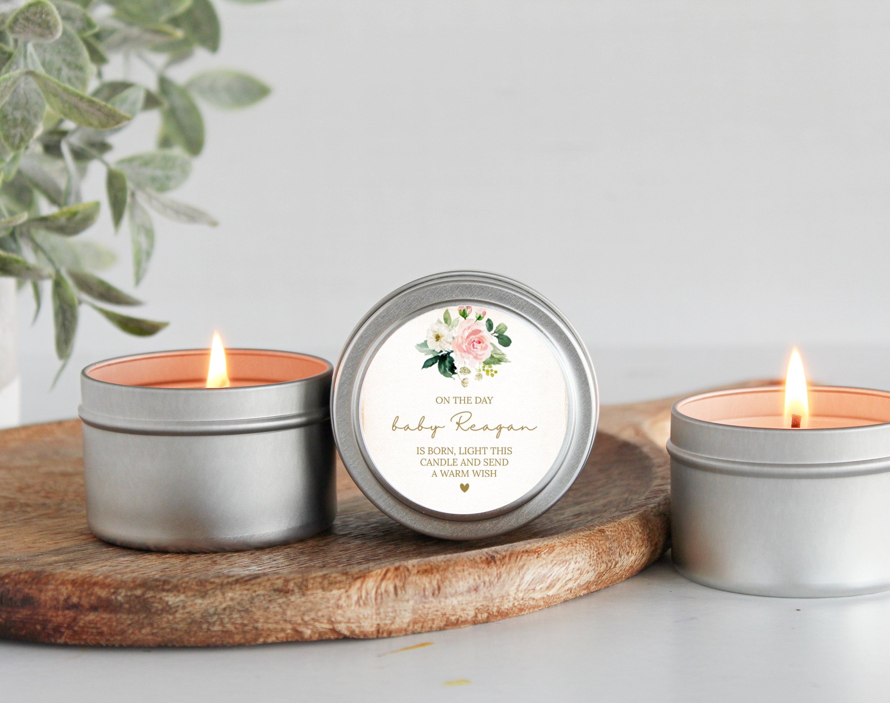 Baby Shower Favors / For Guests Bulk / Prayer Candle Favors / Set of 10 / Baby Boy / Baby Girl / Gold Tins / Soy Candle / Eucalyptus