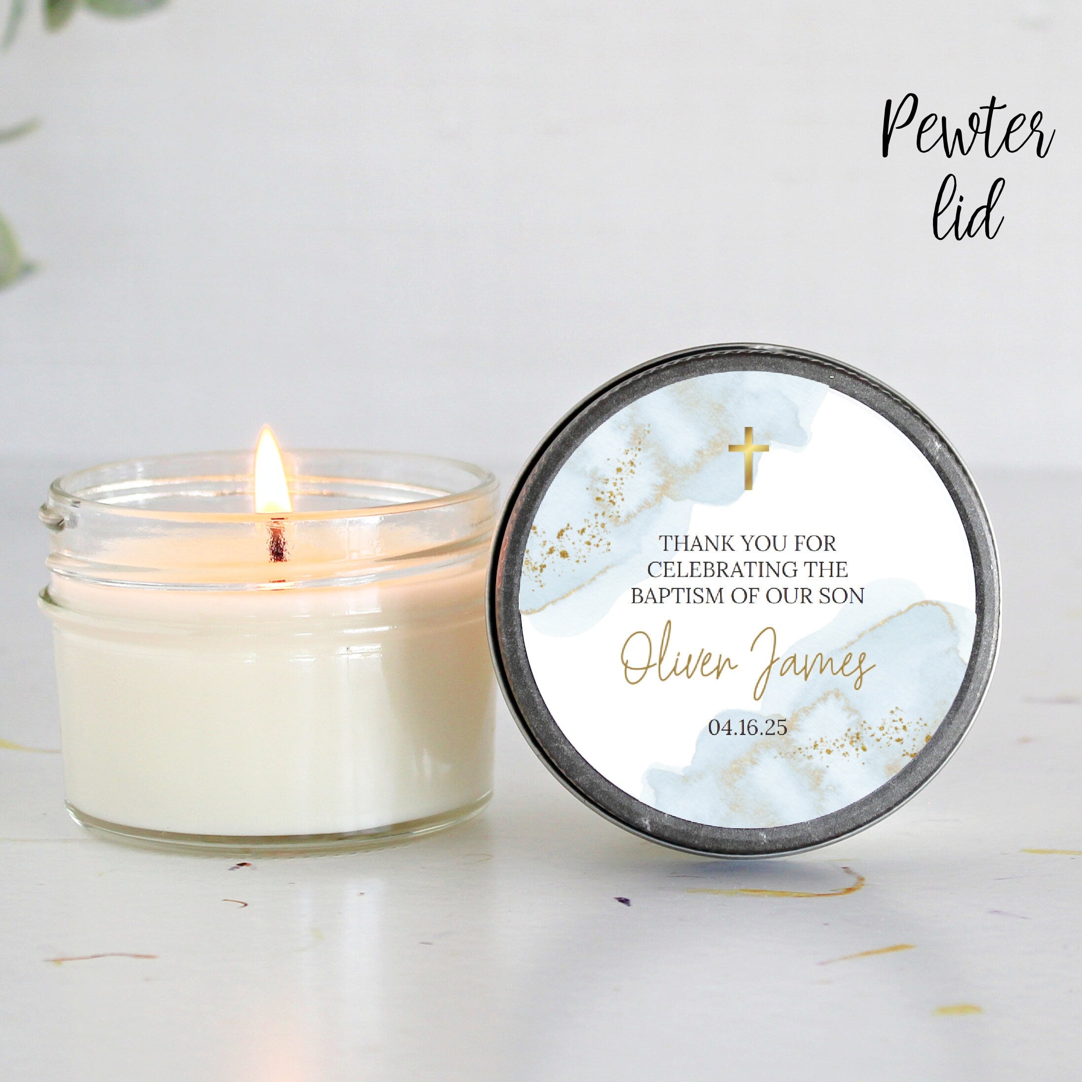 Personalized Baptism Favor Candles / For Guests / 4 oz / Boy Baptism / Communion Favor / Christening Favor /Girl Baptism / Party Favors