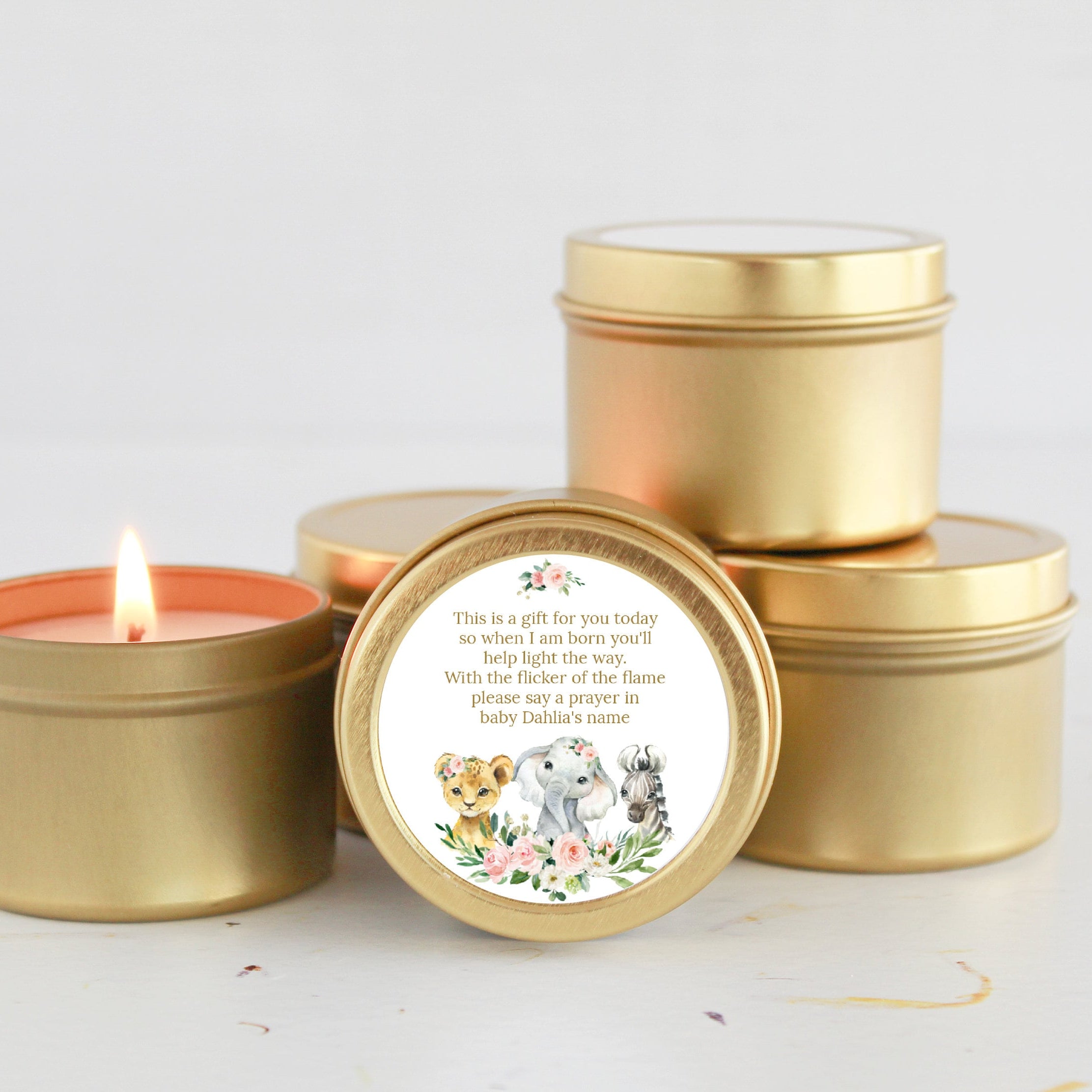 Safari Baby Shower Favors / Jungle Favors / Wild One / Bulk Set of 10 / Boy Baby Shower / Girl Baby Shower / Poem Candle / Custom Candle