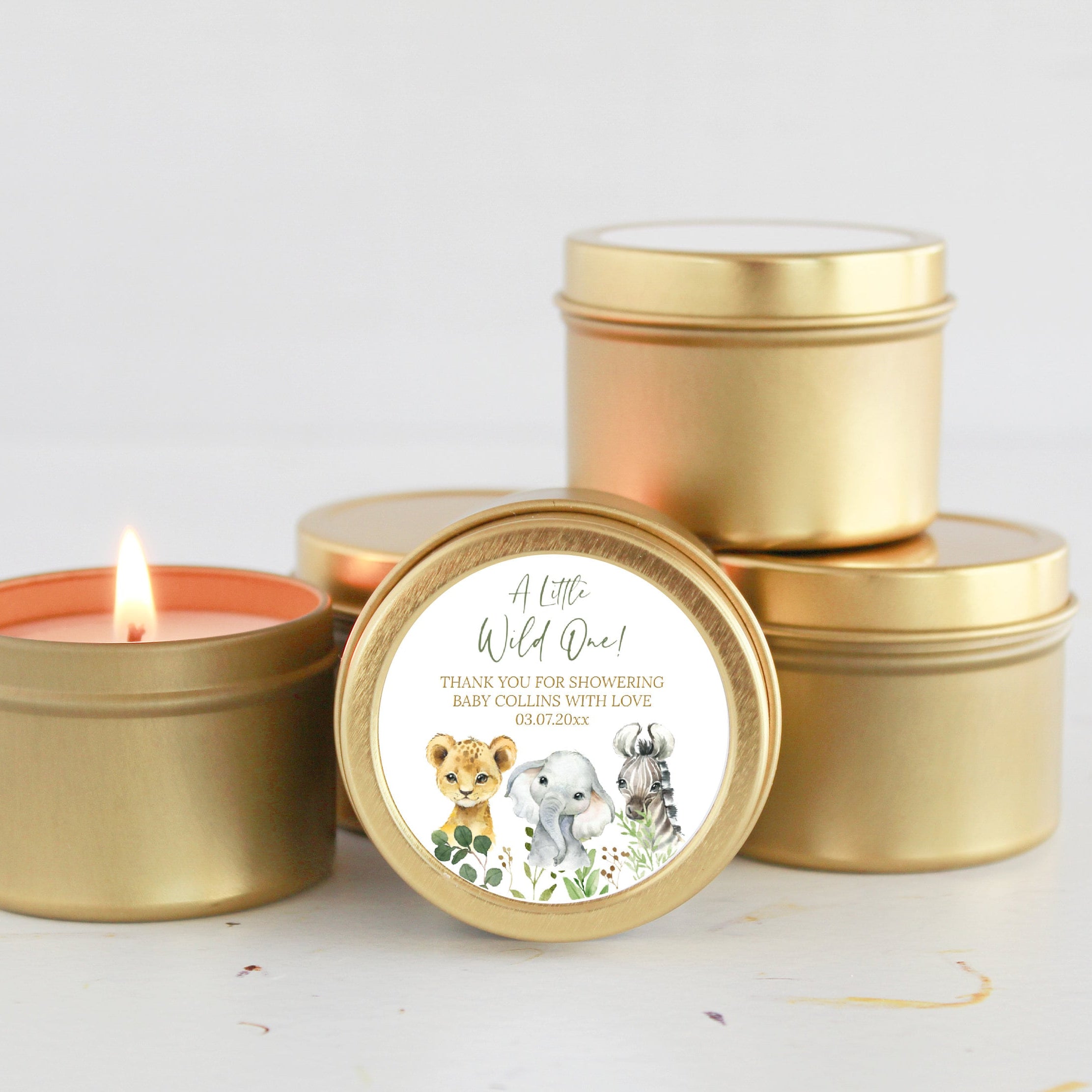 Safari Baby Shower Favors / Jungle Favors / Wild One / Bulk Set of 10 / Boy Baby Shower / Girl Baby Shower / Poem Candle / Custom Candle