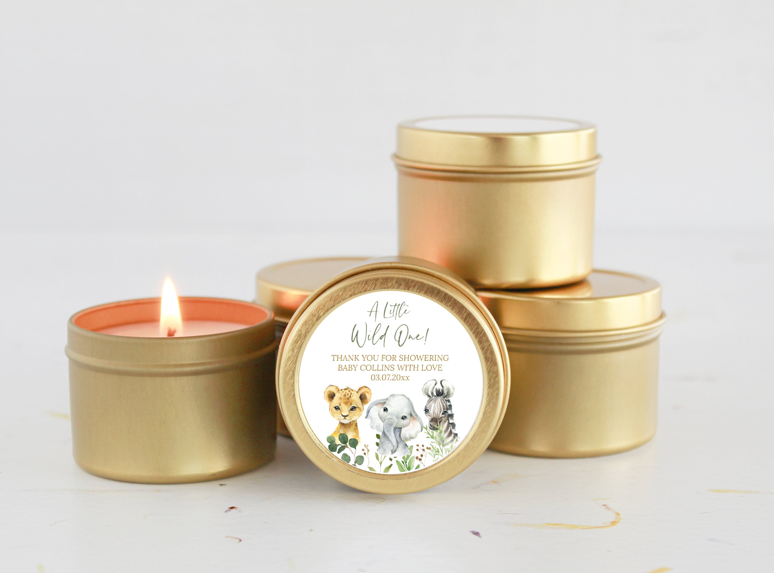 Safari Baby Shower Favors / Jungle Favors / Wild One / Bulk Set of 10 / Boy Baby Shower / Girl Baby Shower / Poem Candle / Custom Candle