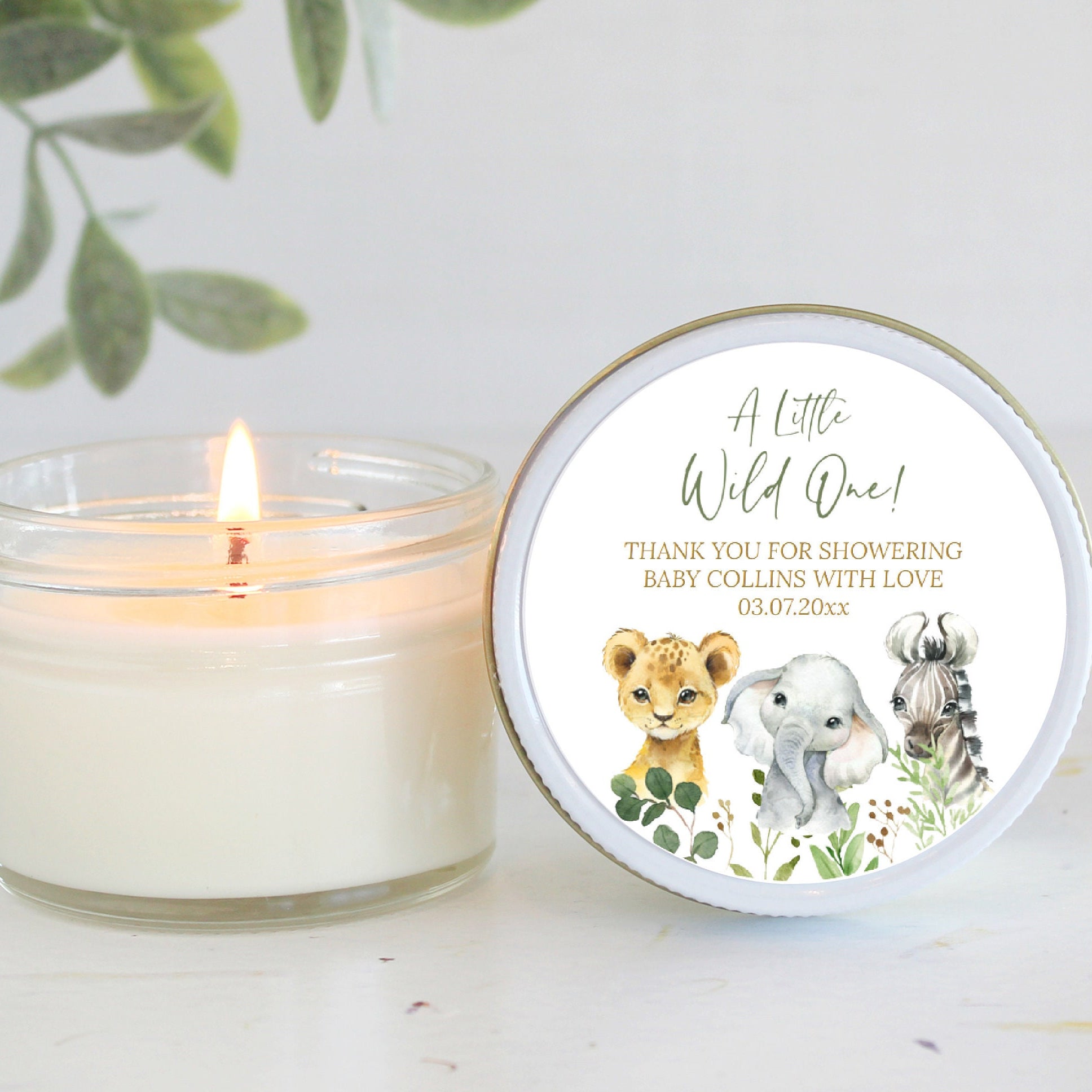 Safari Baby Shower Favors / 4 oz Custom Candle / Jungle Favors / Wild One / Boy Baby Shower / Girl Baby Shower / Poem Candle