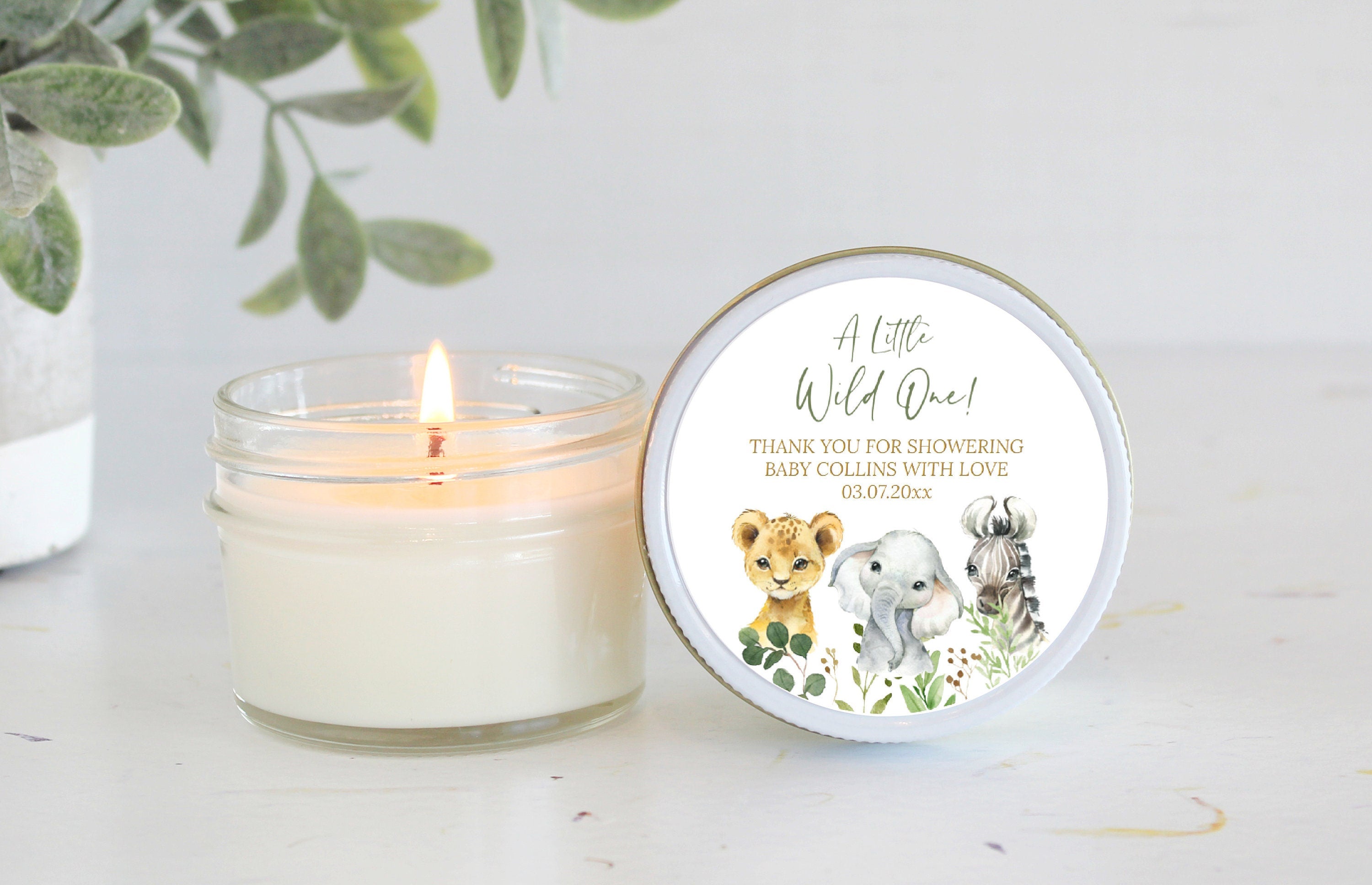 Safari Baby Shower Favors / 4 oz Custom Candle / Jungle Favors / Wild One / Boy Baby Shower / Girl Baby Shower / Poem Candle