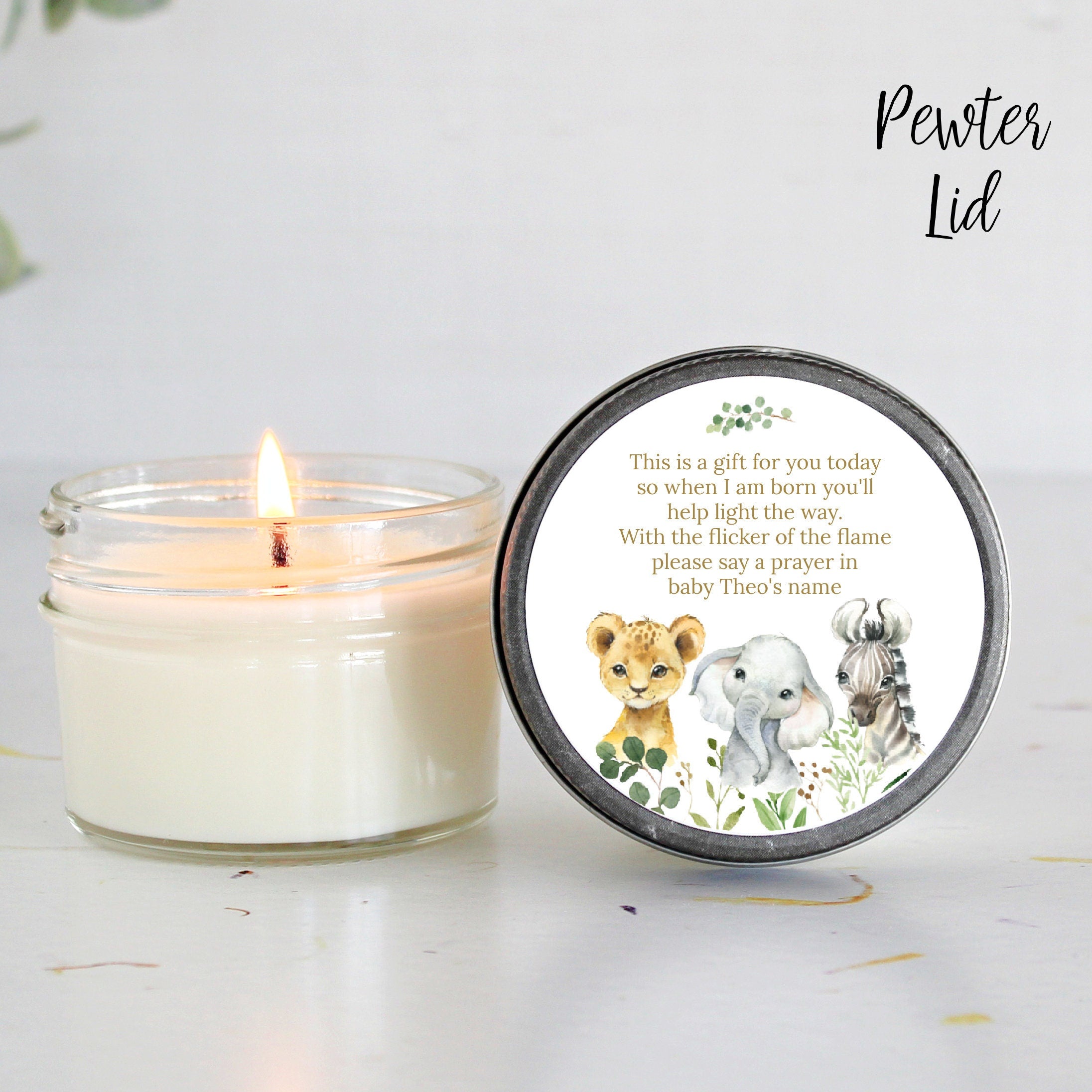 Safari Baby Shower Favors / 4 oz Custom Candle / Jungle Favors / Wild One / Boy Baby Shower / Girl Baby Shower / Poem Candle