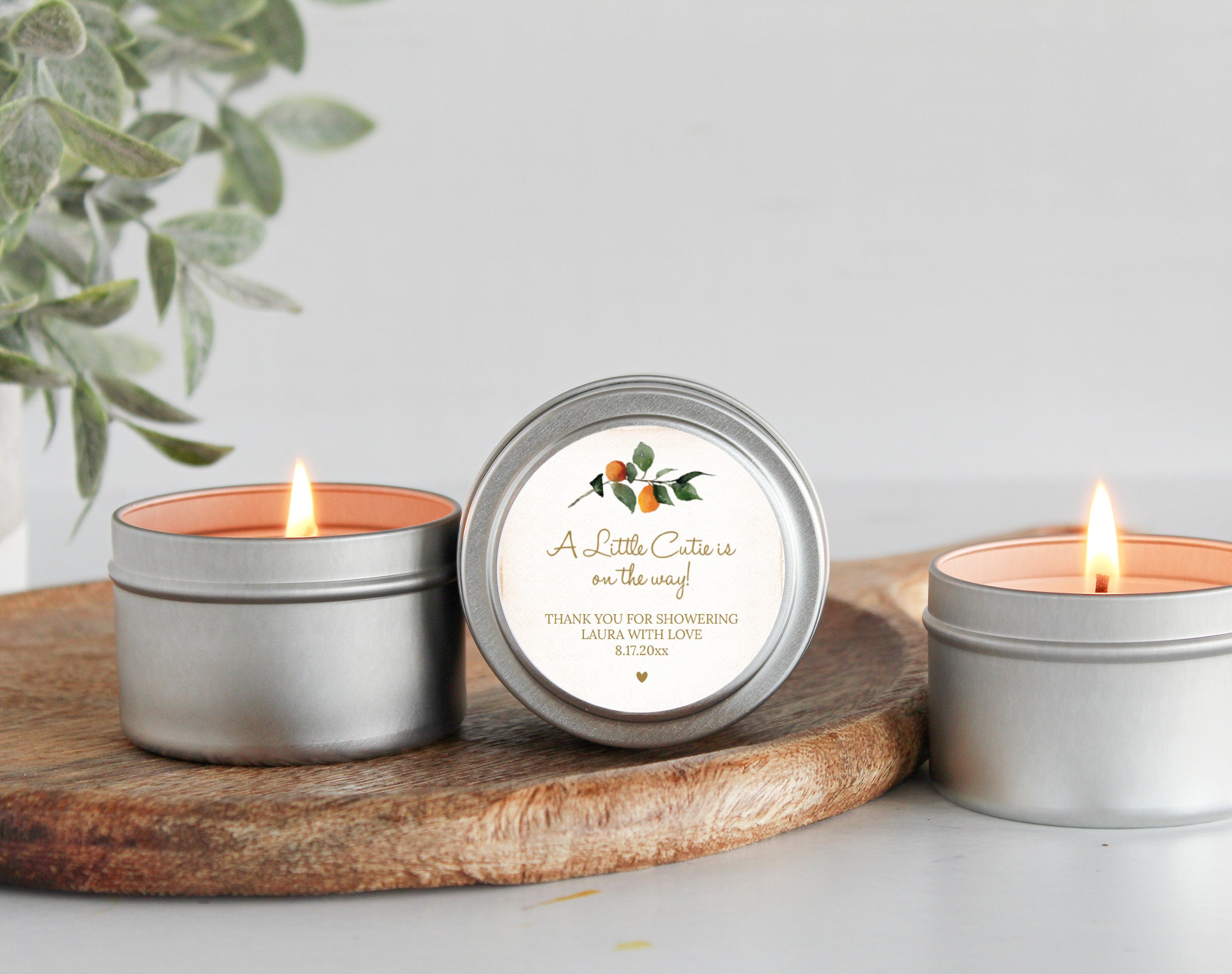 A Little Cutie Baby Shower Favors / For Guests Bulk / Set of 10 / Citrus Baby Shower / Baby Boy / Baby Girl / Gold Tins / Soy Candle Favors