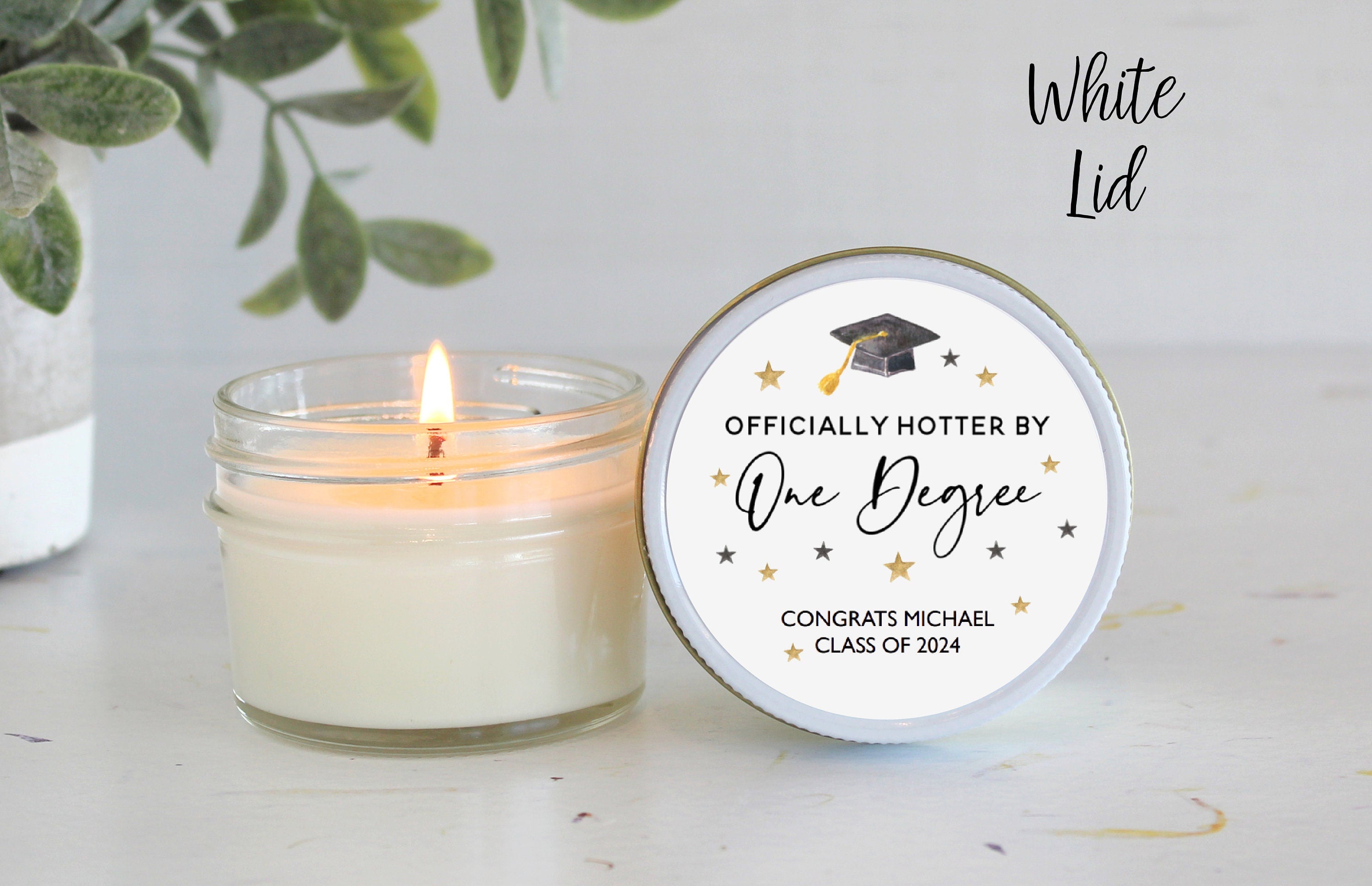 One Degree Hotter Graduation Party Favors / 4 oz Soy Candle Favors / College Graduation / High School Graduation / Personalized Favors