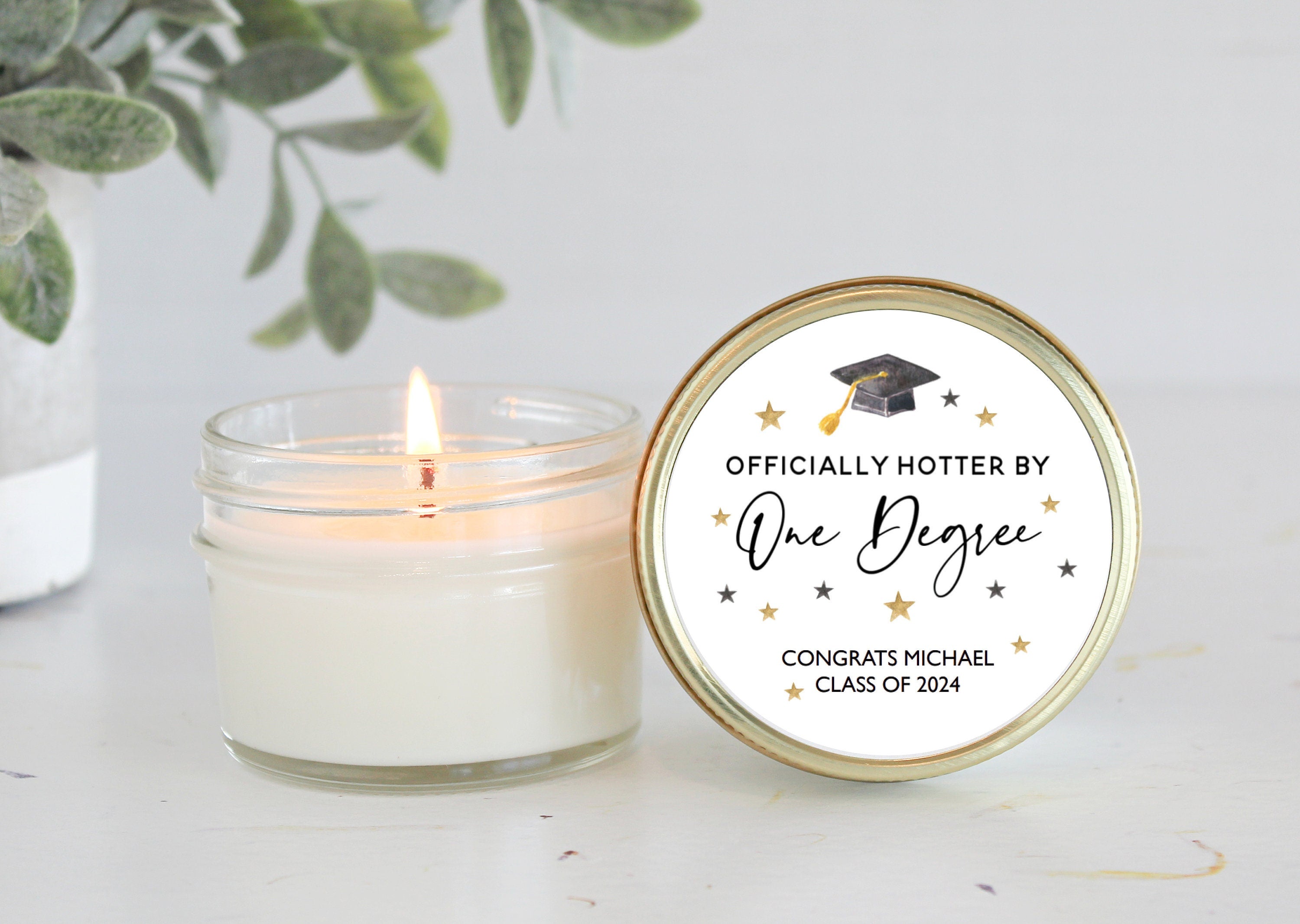 One Degree Hotter Graduation Party Favors / 4 oz Soy Candle Favors / College Graduation / High School Graduation / Personalized Favors