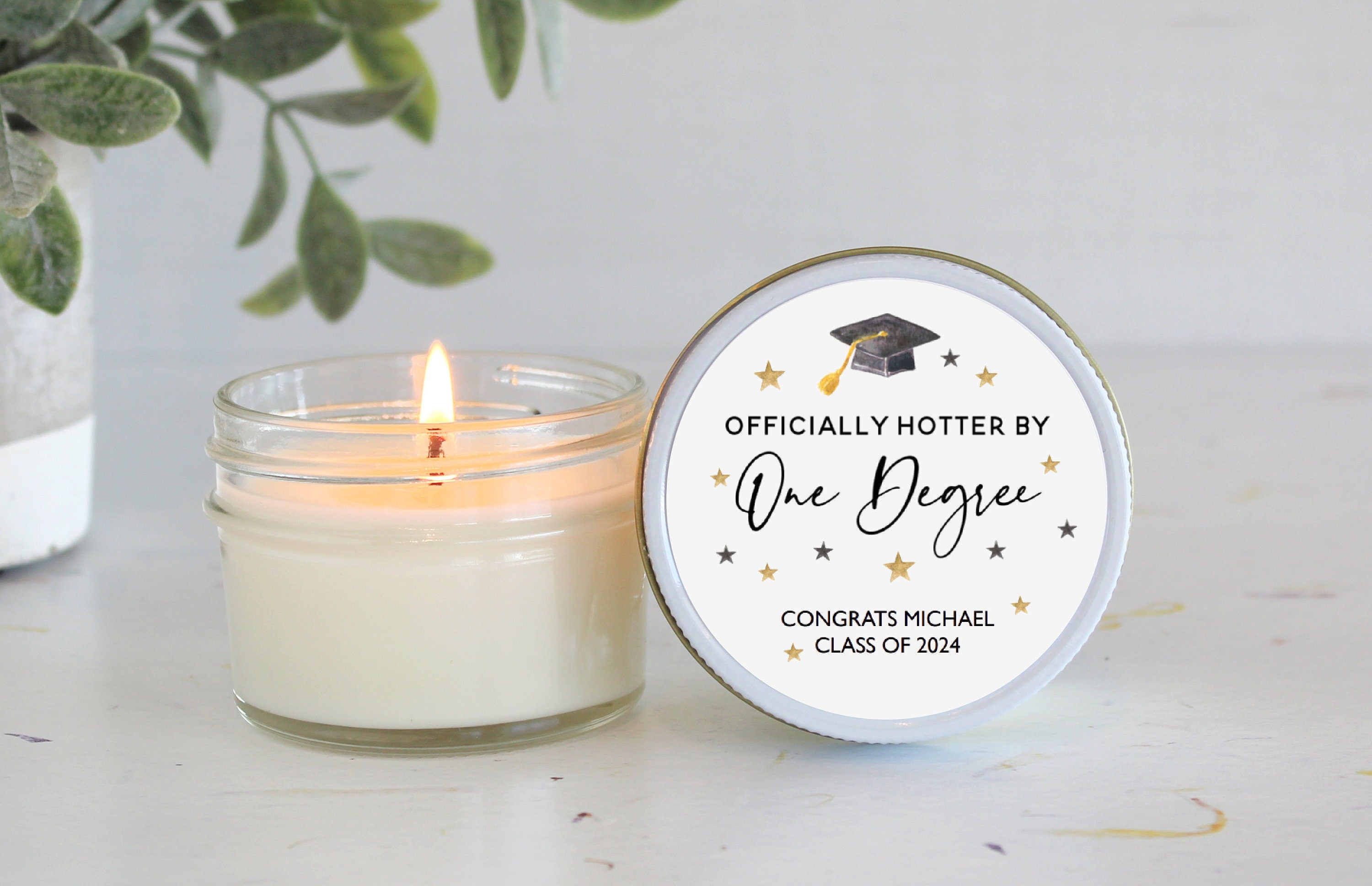One Degree Hotter Graduation Party Favors / 4 oz Soy Candle Favors / College Graduation / High School Graduation / Personalized Favors