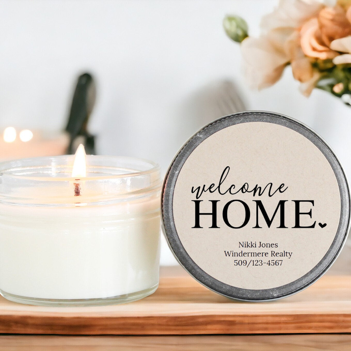 Welcome Home personalized 4oz candle favors / Realtor Gift / Closing Gift / New Home / First Time Homeowner / Mortgage Gift / Title Company