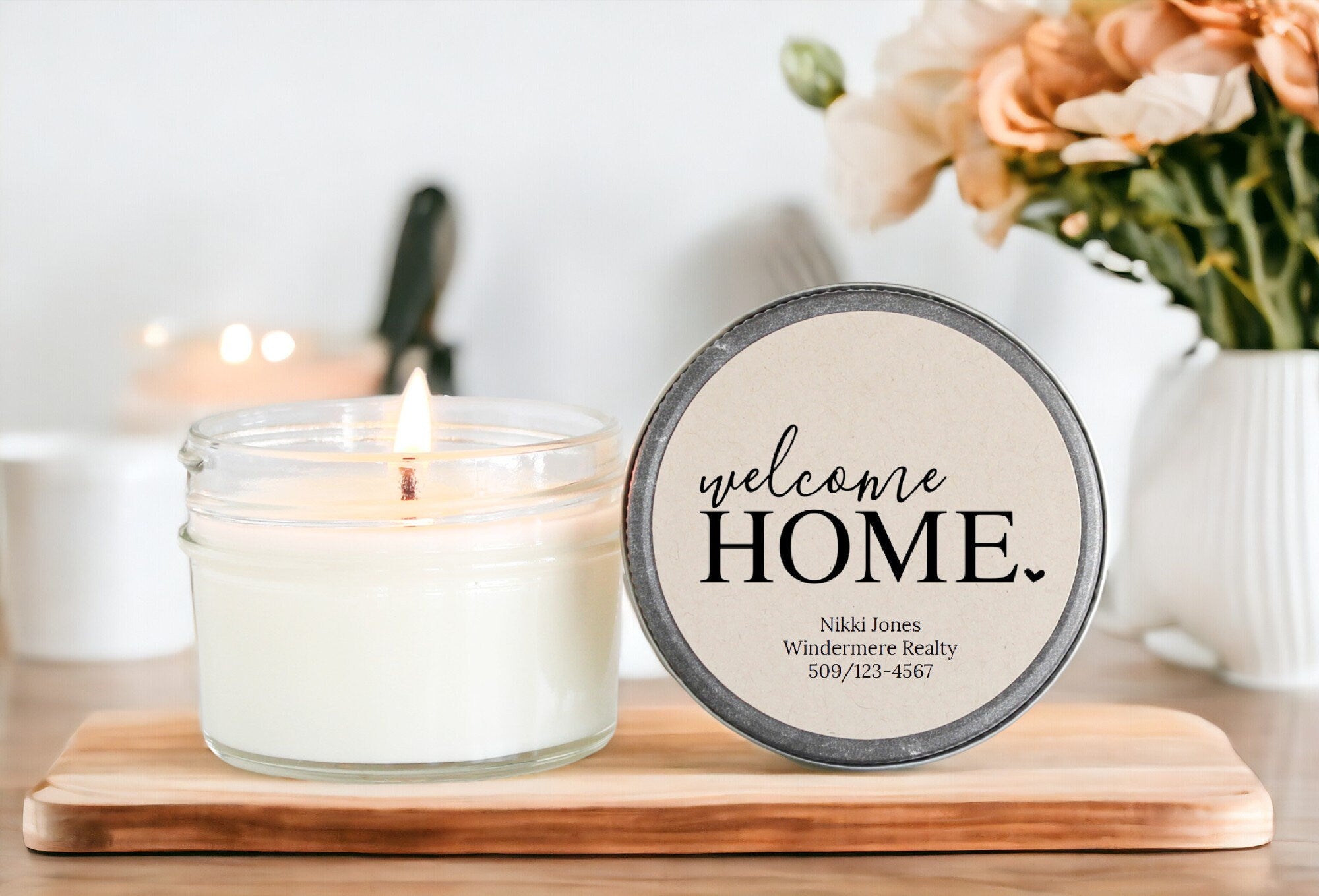 Welcome Home personalized 4oz candle favors / Realtor Gift / Closing Gift / New Home / First Time Homeowner / Mortgage Gift / Title Company