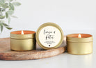 Personalized Name Wedding Favors / Set of 10 BULK Candles for Guests / Custom Candle Gift / Gold Tin / Silver Tins / Unique Wedding Favors