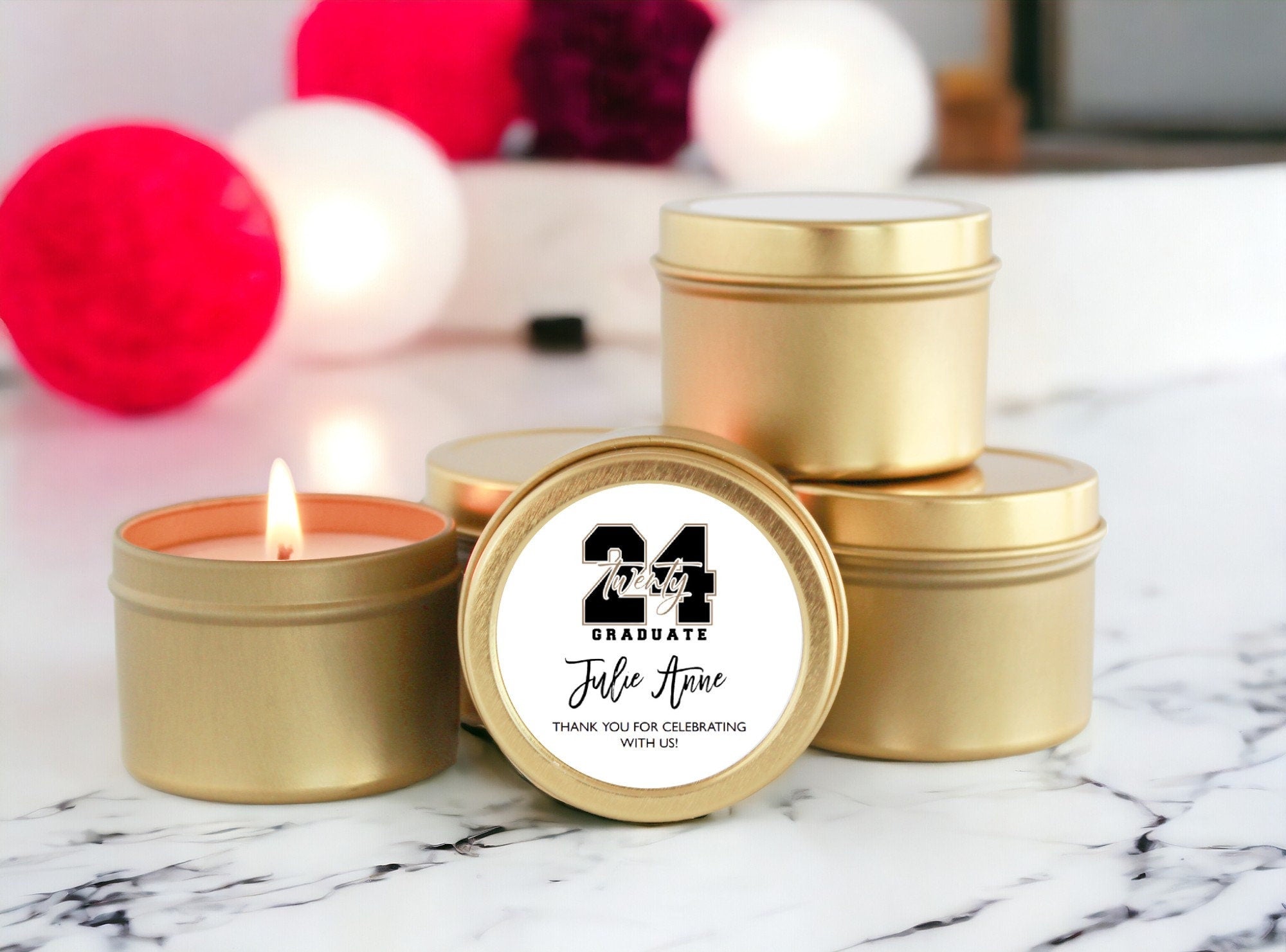 Graduation Party Favors / For Guests in Bulk / Set of 10 Soy Candles / Personalized Candle Favors / 2024 Graduation Party / College Grad