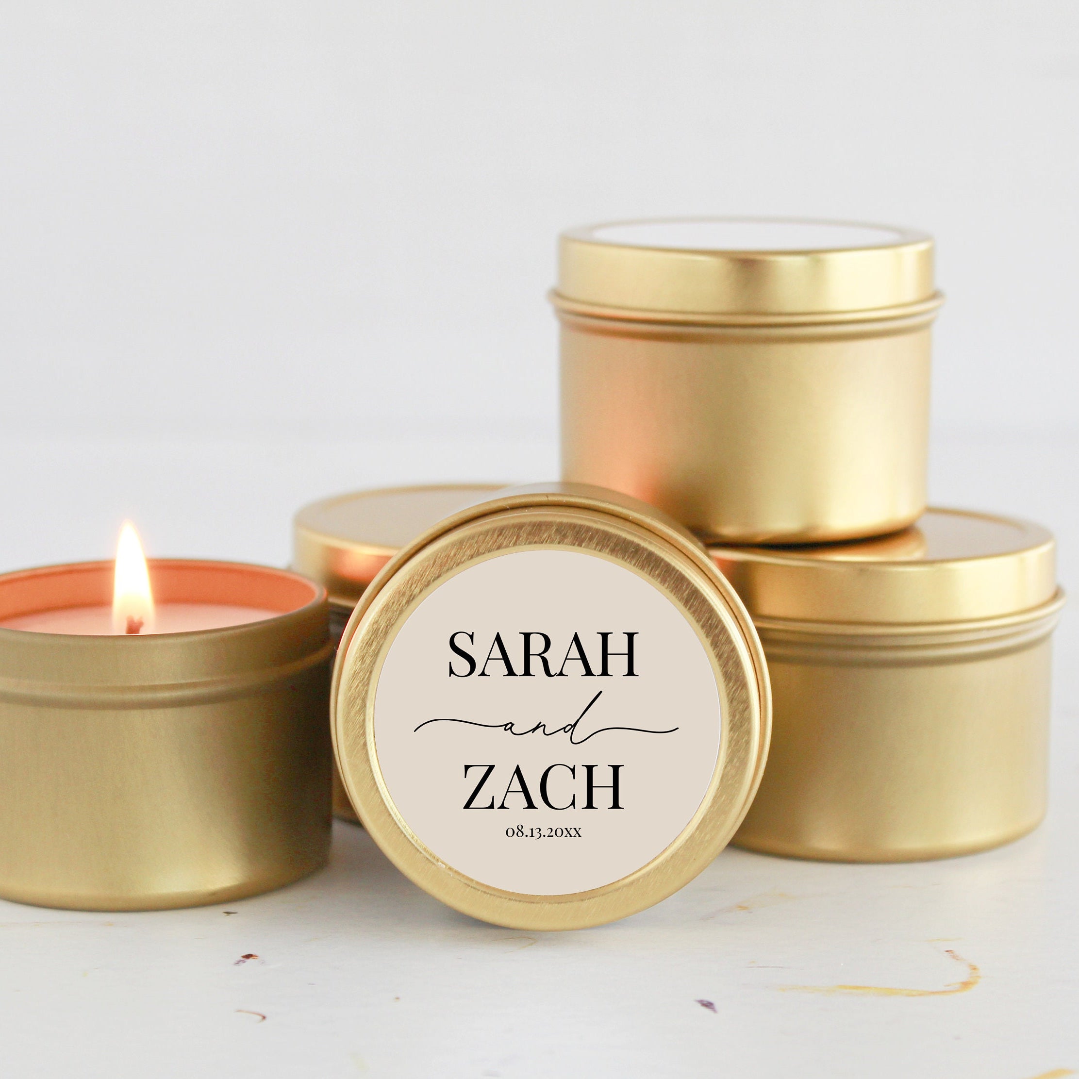 Bulk Wedding Favors / Set of 10 Candles / for Guests / Personalized / Rustic / Gold Tin / Silver Tins / Unique Wedding Favors / Party Favors