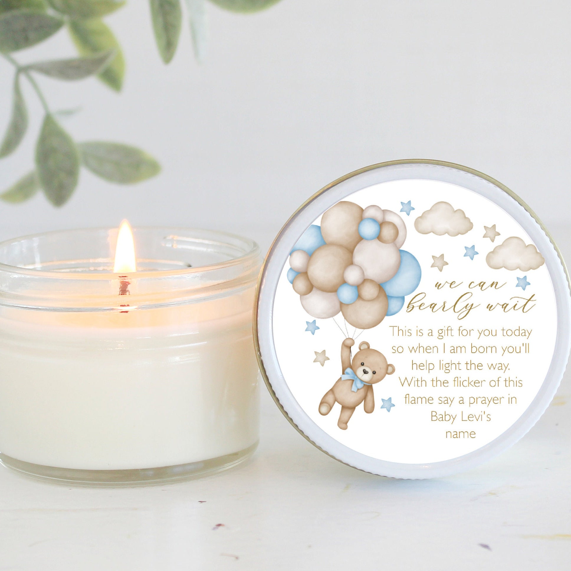 Teddy Bear Baby Shower Favors / 4 oz Soy Candle Favor / Balloon Favor / We can Bearly Wait / Boy Baby Shower / Girl Baby Shower