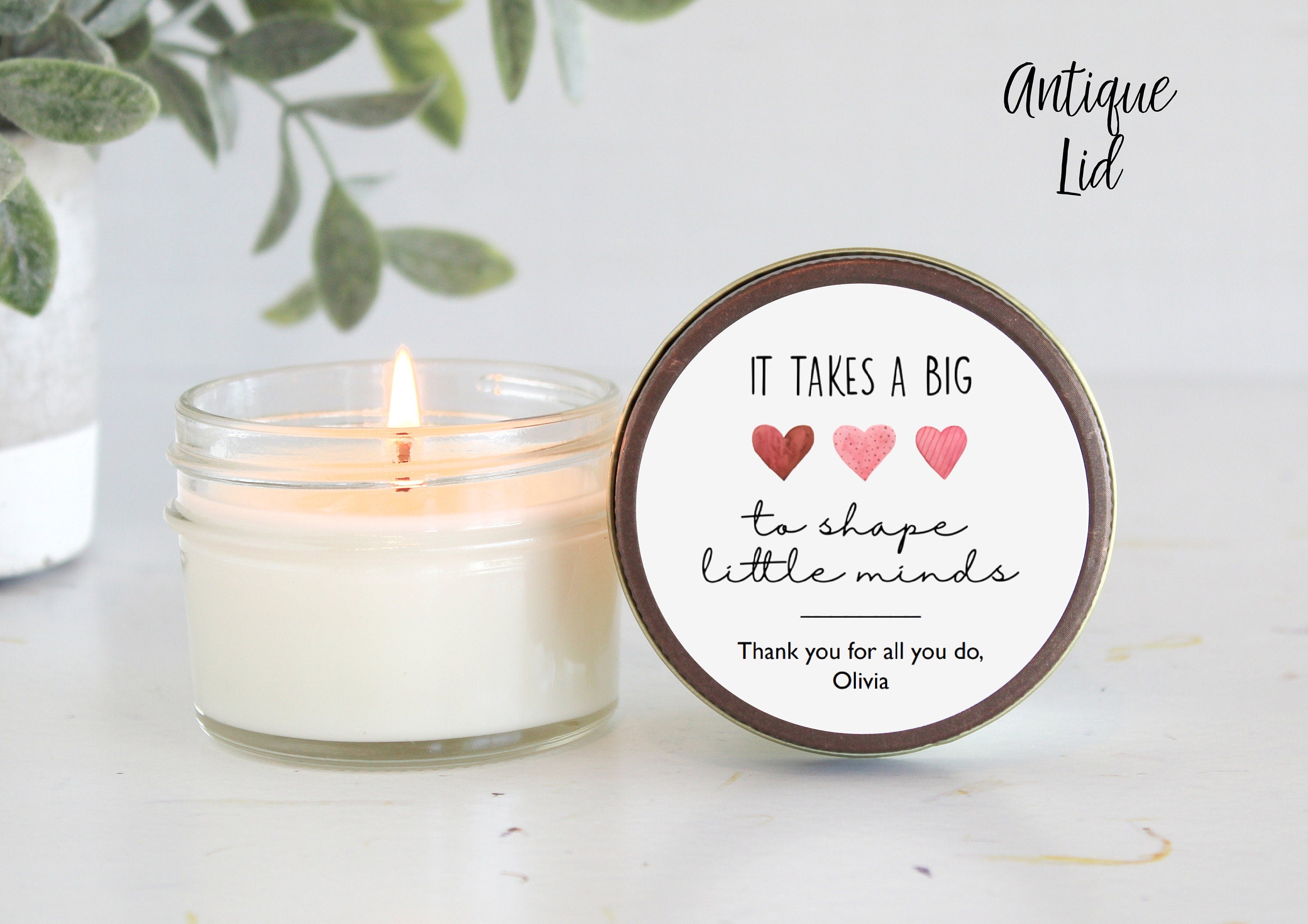 Personalized Teacher Gift / Personalized 4oz Candle Favors / It takes a big heart to teach little minds /Soy Candle Favors /Gift for Teacher