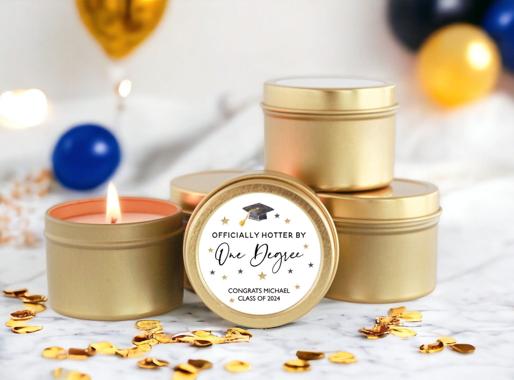 Hotter by One Degree Graduation Party Favors / For Guests in Bulk / Set of 10 Soy Candles / 2024 Graduation Party College Grad Personalized
