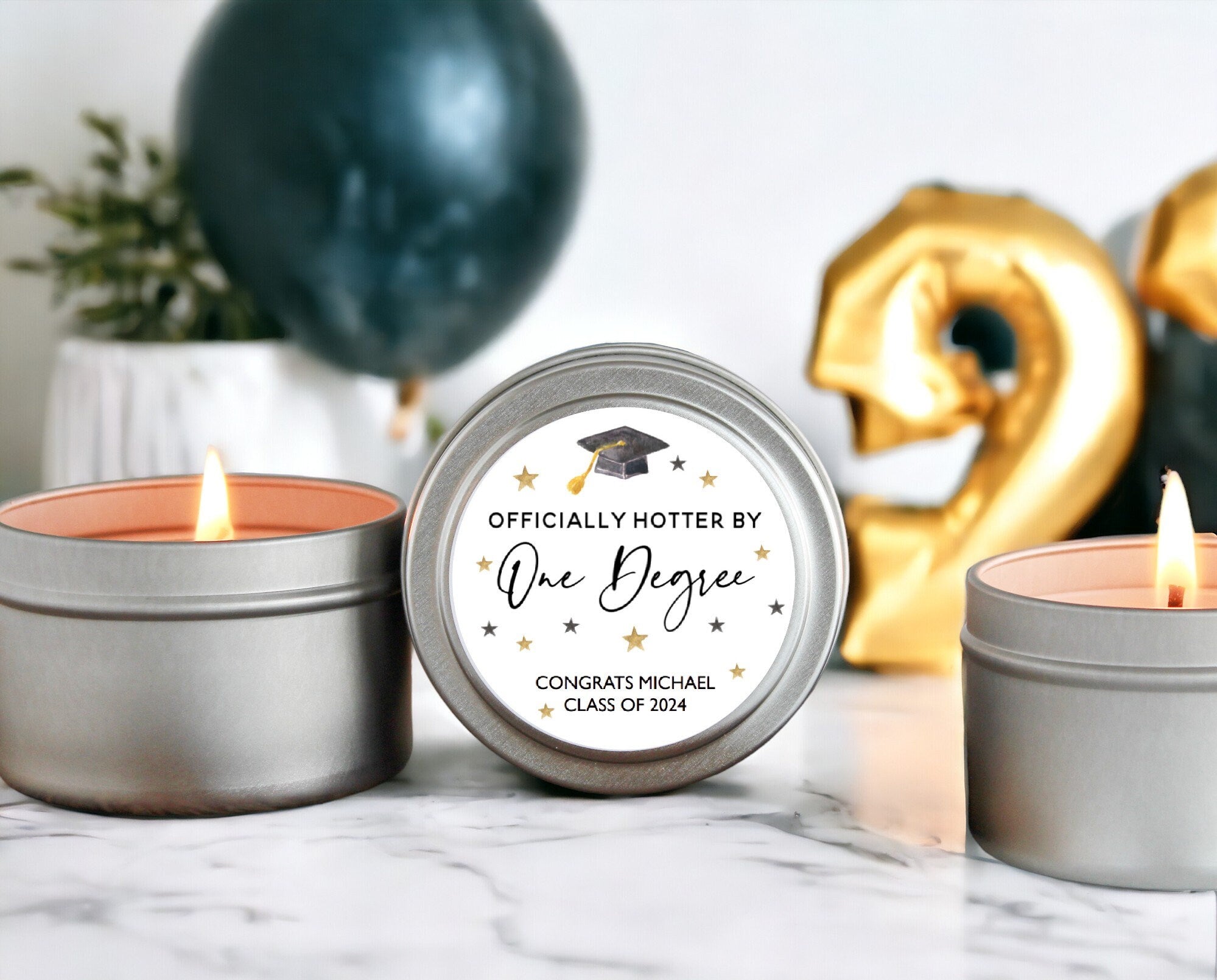 Hotter by One Degree Graduation Party Favors / For Guests in Bulk / Set of 10 Soy Candles / 2024 Graduation Party College Grad Personalized