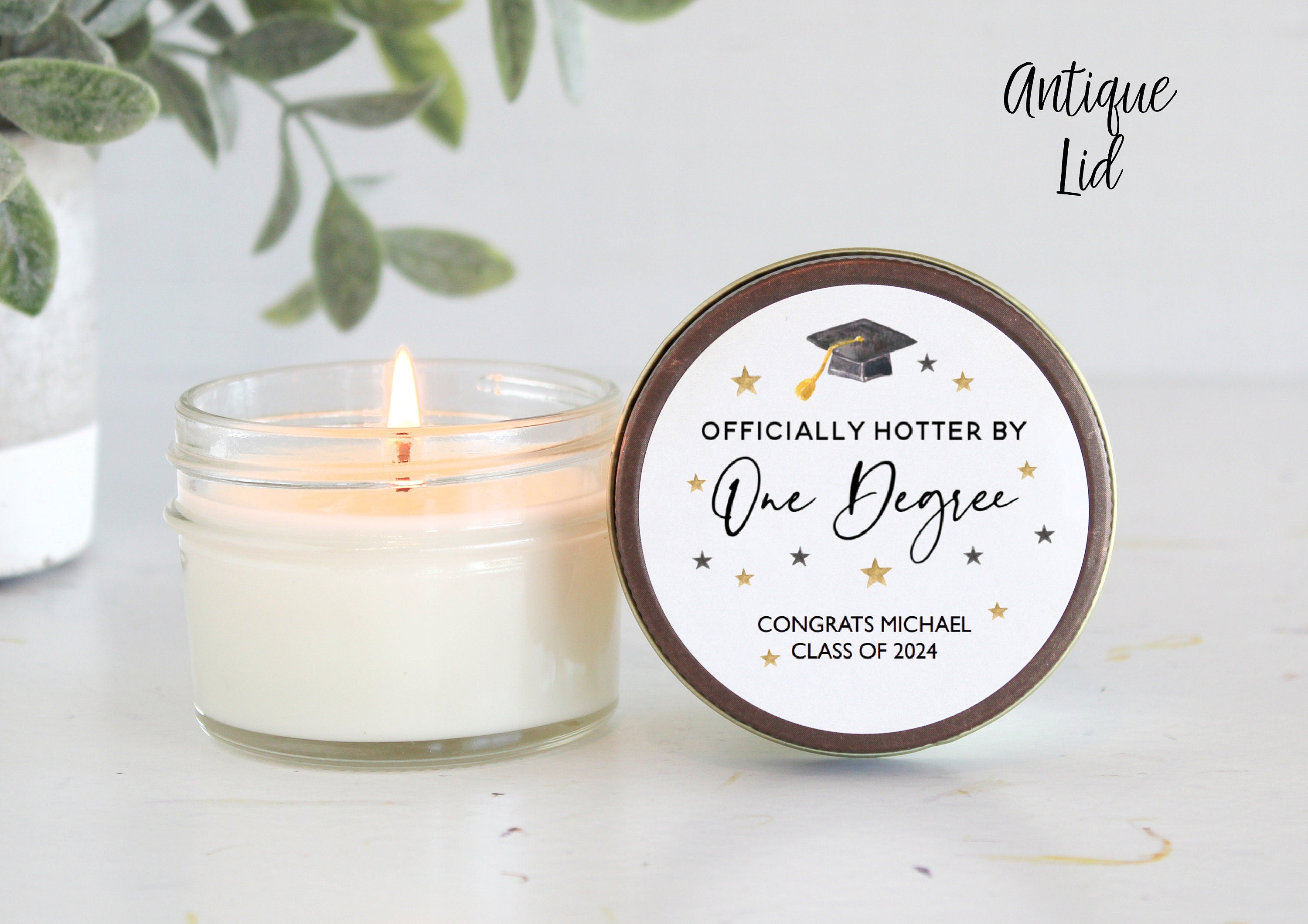 One Degree Hotter Graduation Party Favors / 4 oz Soy Candle Favors / College Graduation / High School Graduation / Personalized Favors