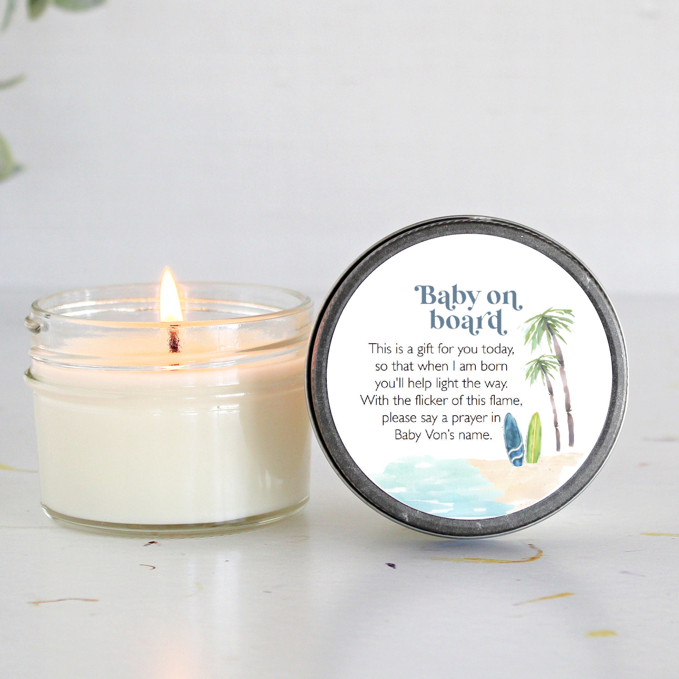 Baby on Board Shower Favors / Surf Beach Baby Shower / Bulk 4 oz Candle Favors / Sugar Scrub Favor / Boy Baby Shower / Summer Baby Shower