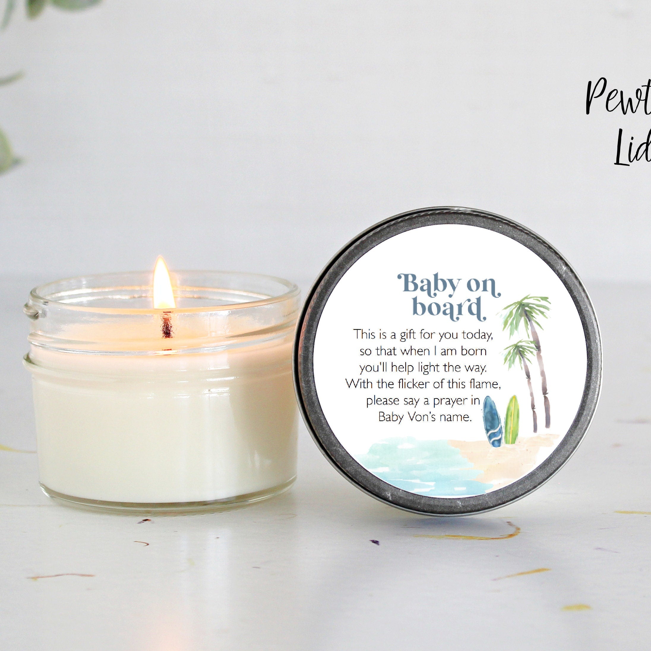 Baby on Board Shower Favors / Surf Beach Baby Shower / Bulk 4 oz Candle Favors / Sugar Scrub Favor / Boy Baby Shower / Summer Baby Shower