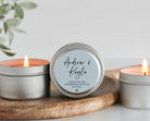 Personalized Name Wedding Favors / Set of 10 BULK Candles for Guests / Custom Candle Gift / Gold Tin / Silver Tins / Unique Wedding Favors