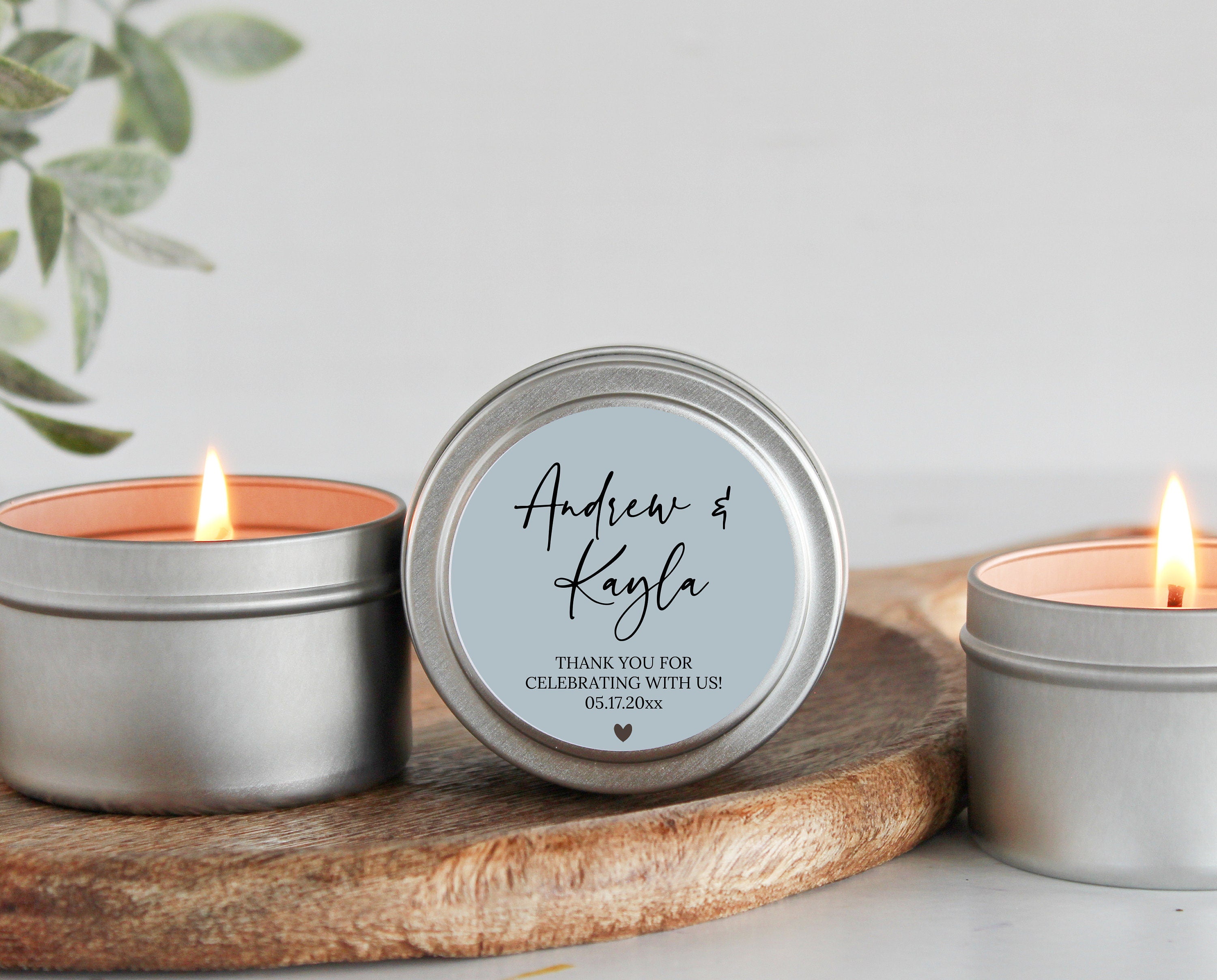 Personalized Name Wedding Favors / Set of 10 BULK Candles for Guests / Custom Candle Gift / Gold Tin / Silver Tins / Unique Wedding Favors