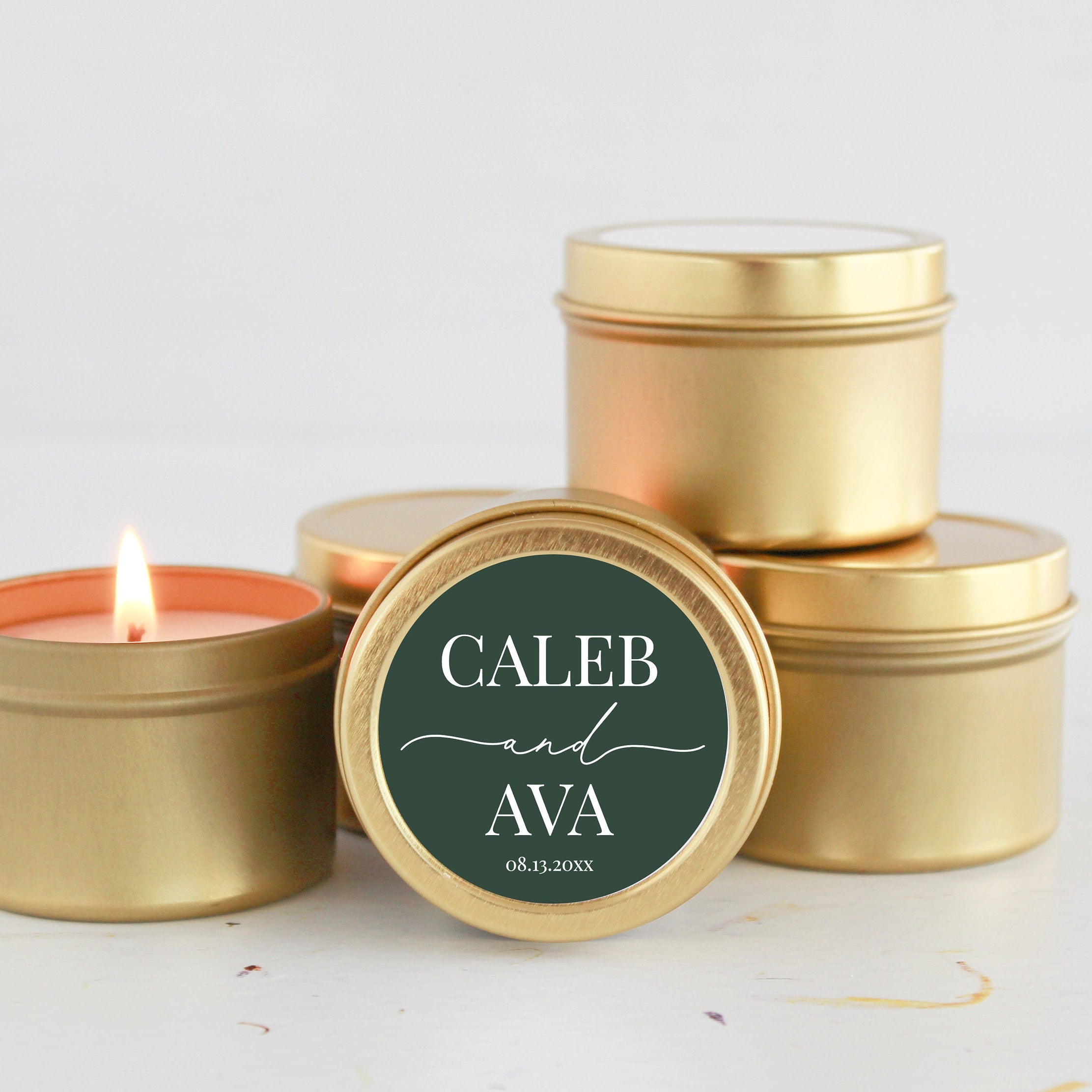 Bulk Wedding Favors / Set of 10 Candles / for Guests / Personalized / Rustic / Gold Tin / Silver Tins / Unique Wedding Favors / Party Favors