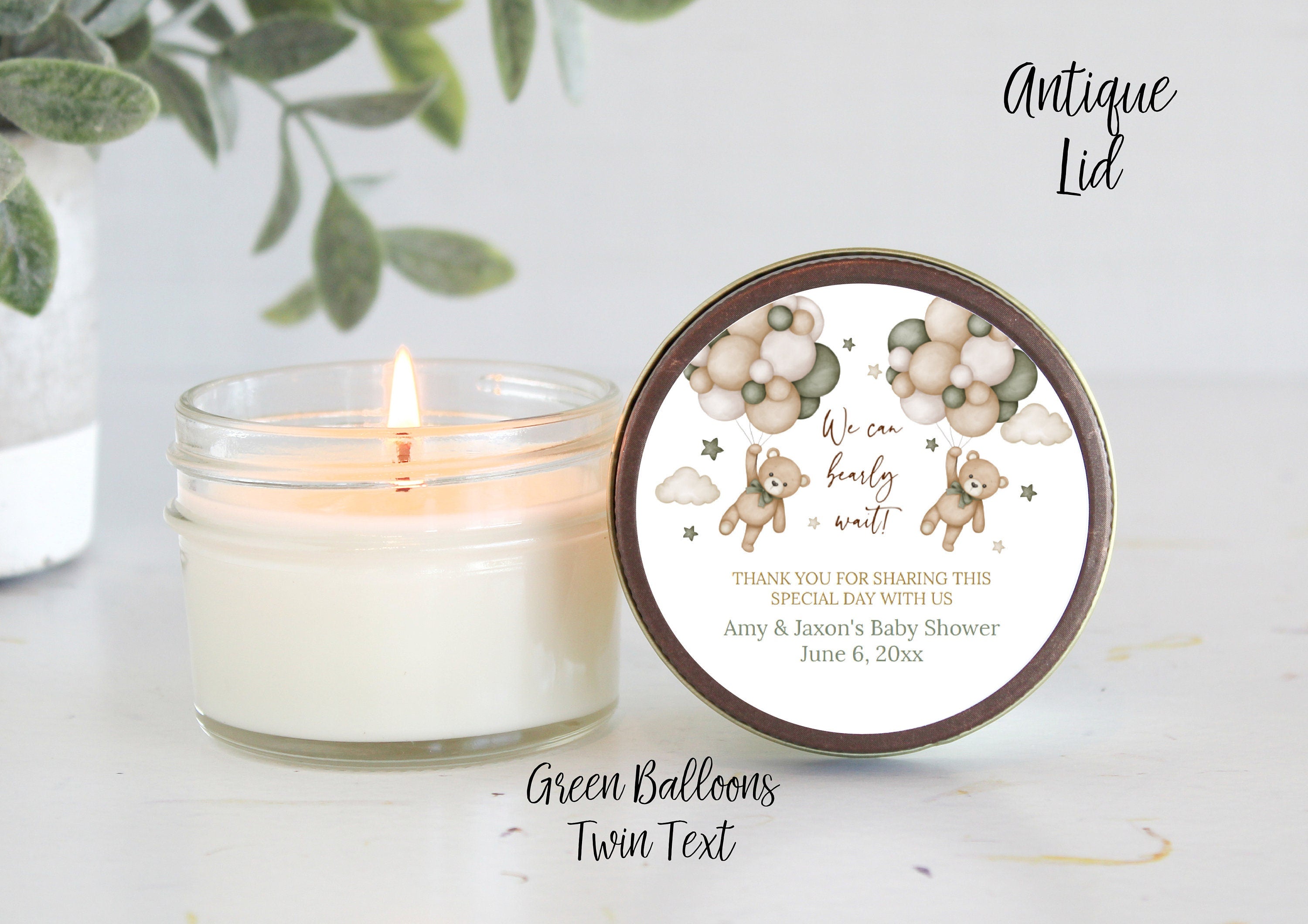 Teddy Bear Baby Shower Favors / 4 oz Soy Candle Favor / Balloon Favor / We can Bearly Wait / Boy Baby Shower / Girl Baby Shower