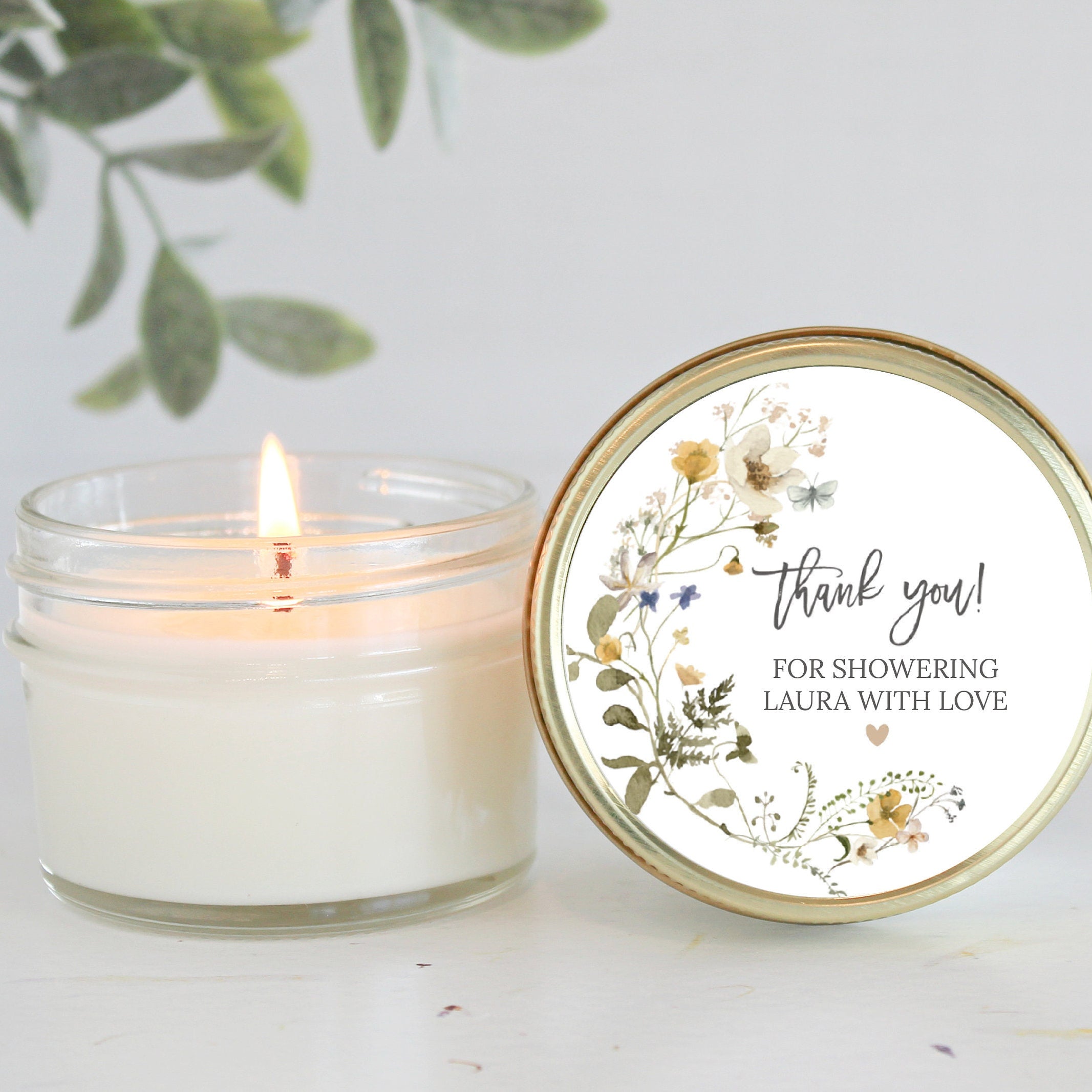 Wildflower Bridal Shower Favor Candles / Personalized 4 oz. Soy Candle Favors / Personalized Favors / Greenery Bridal Shower Favors