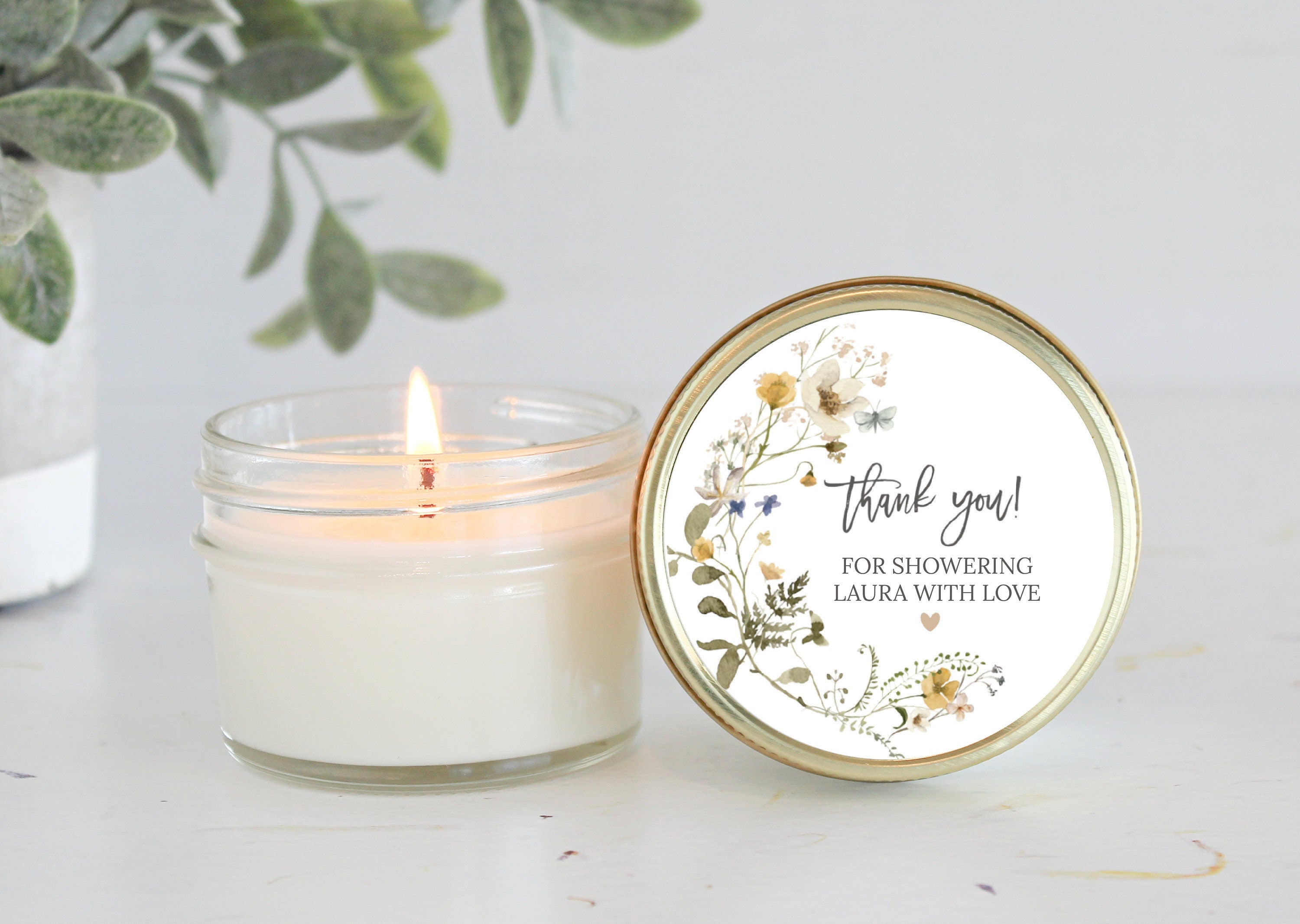 Wildflower Bridal Shower Favor Candles / Personalized 4 oz. Soy Candle Favors / Personalized Favors / Greenery Bridal Shower Favors