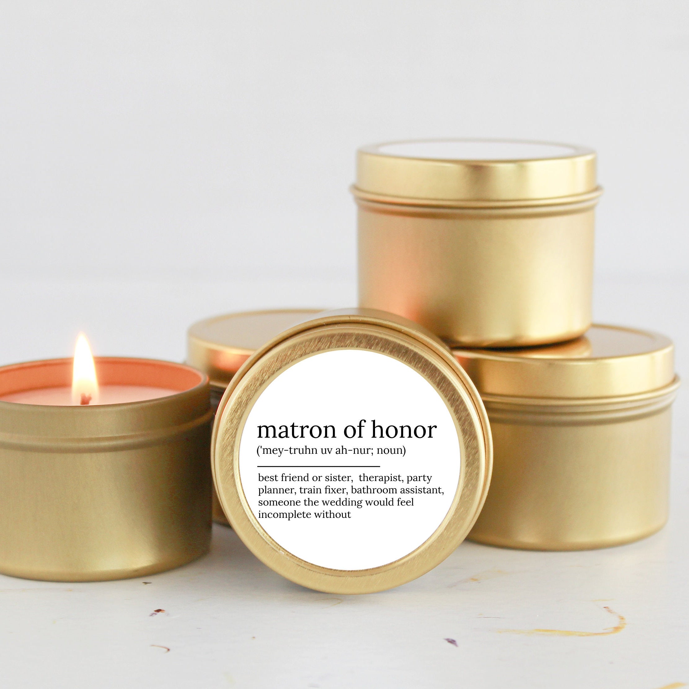 Matron of Honor Proposal Gift / Matron of Honor noun candle / Soy Candle Tin / Small Bridal Party Gift / Bridal Party Box Idea / Sister