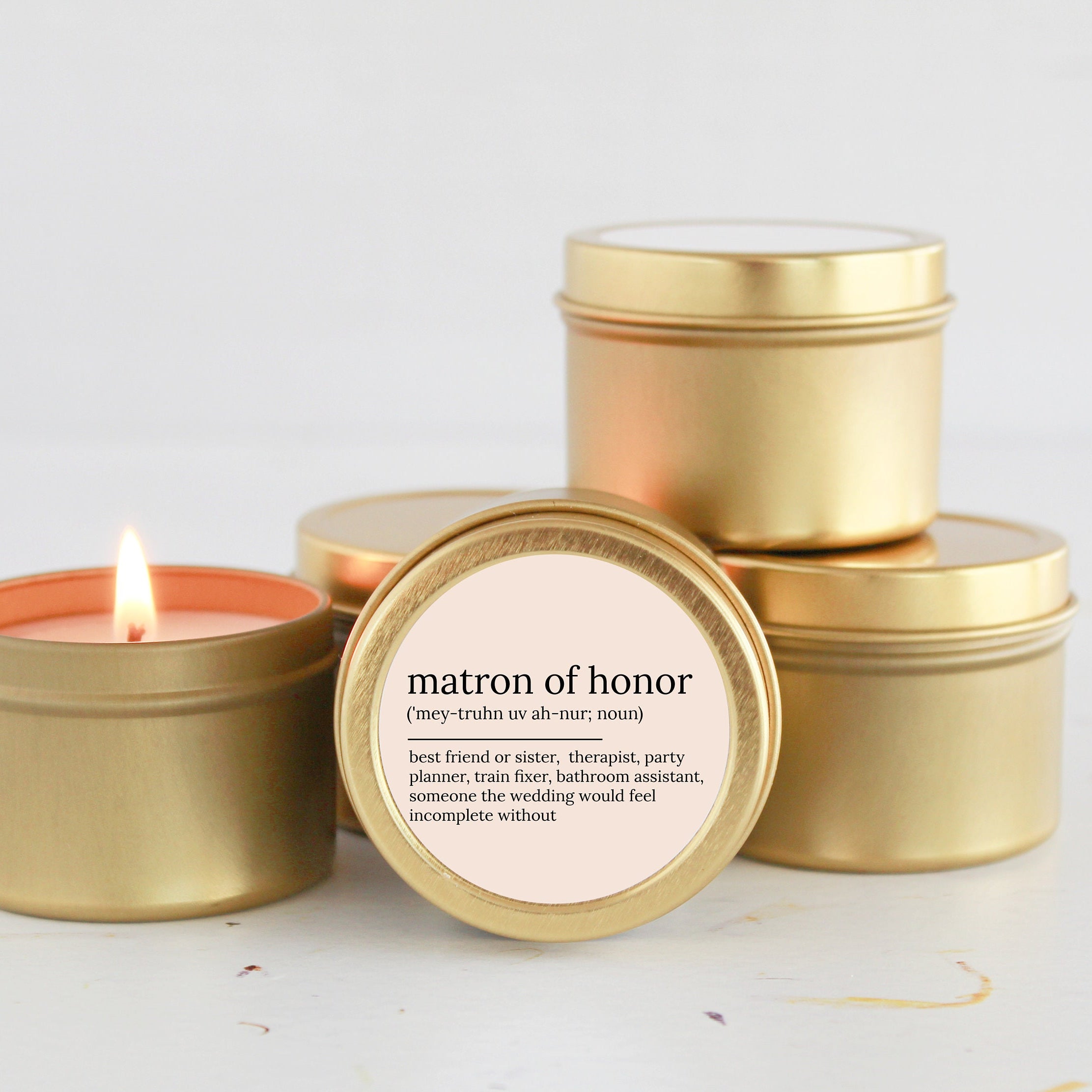Matron of Honor Proposal Gift / Matron of Honor noun candle / Soy Candle Tin / Small Bridal Party Gift / Bridal Party Box Idea / Sister