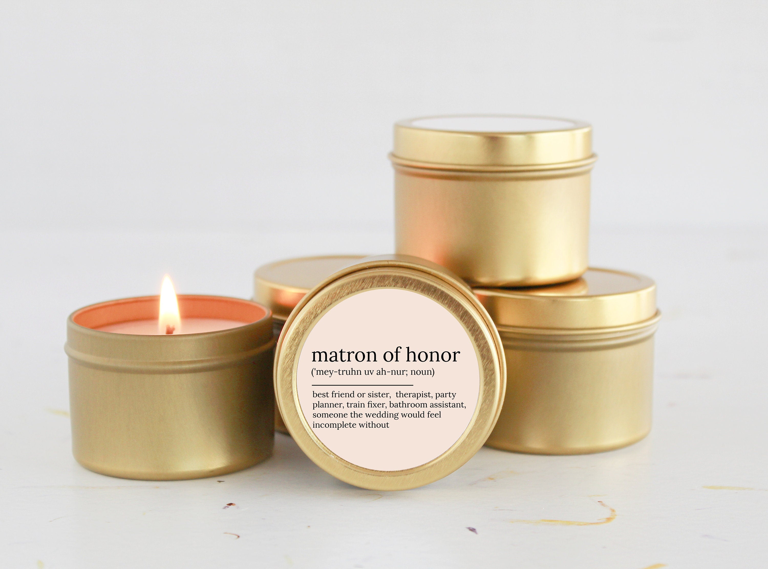 Matron of Honor Proposal Gift / Matron of Honor noun candle / Soy Candle Tin / Small Bridal Party Gift / Bridal Party Box Idea / Sister