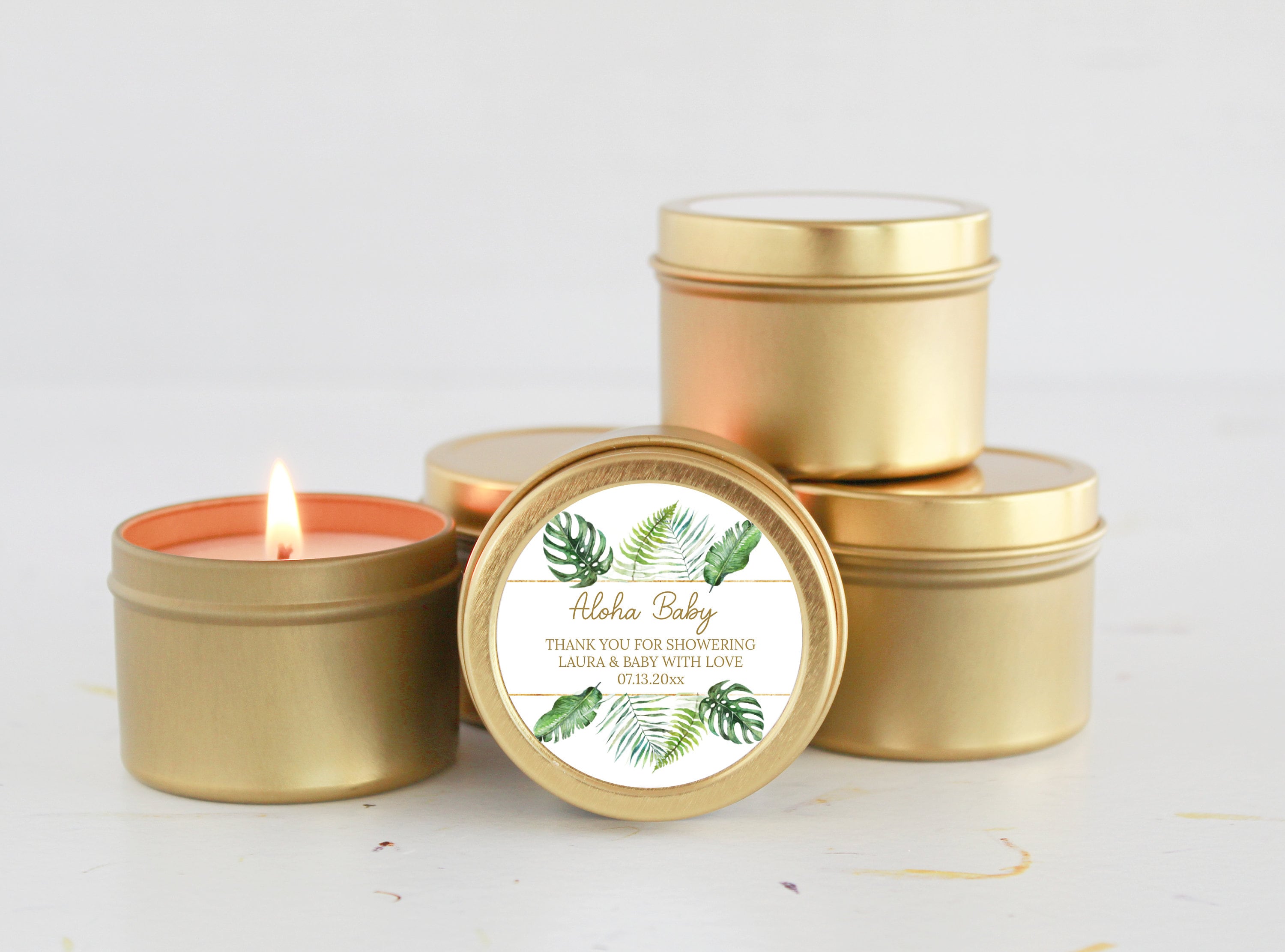 Tropical Baby Shower Candle Favors / Aloha Baby / Jungle Favors / Bulk Set of 10 / Boy Baby Shower / Girl Baby Shower / Palm Leaf Favors