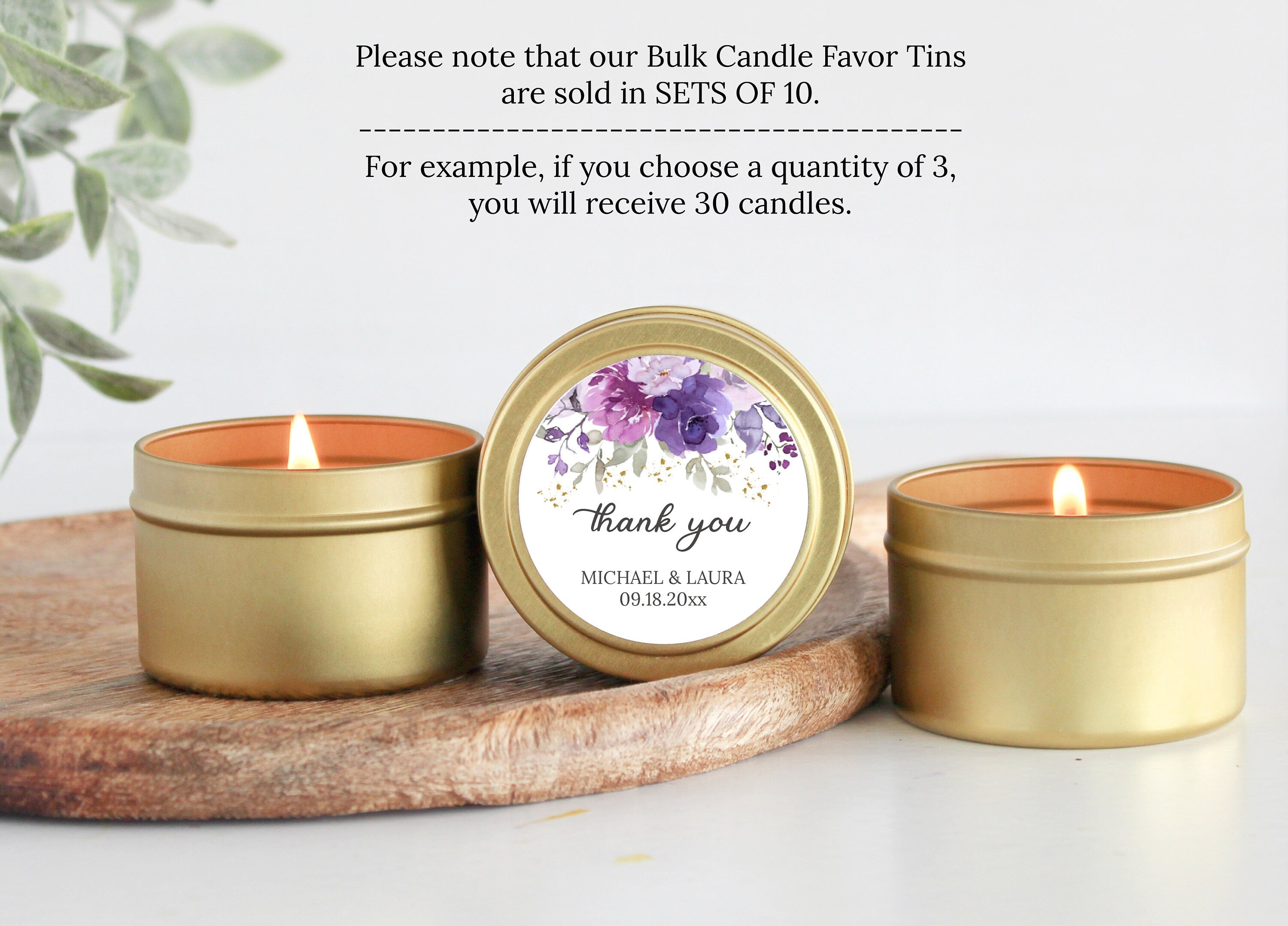 Wedding Favor Candles / Set of 10 Bulk for Guests / Shades of Purple & Mauve Floral Favors / Personalized / Reception Indian Bright Floral