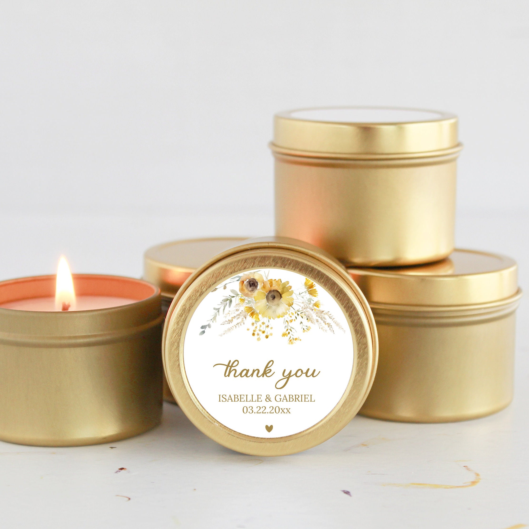 Sunflower Wedding Favors/ Bulk for Guests / Candle Favors / Set of 10 Candle Tin Favors / Personalized Wedding Favors / Bridal Shower Favors